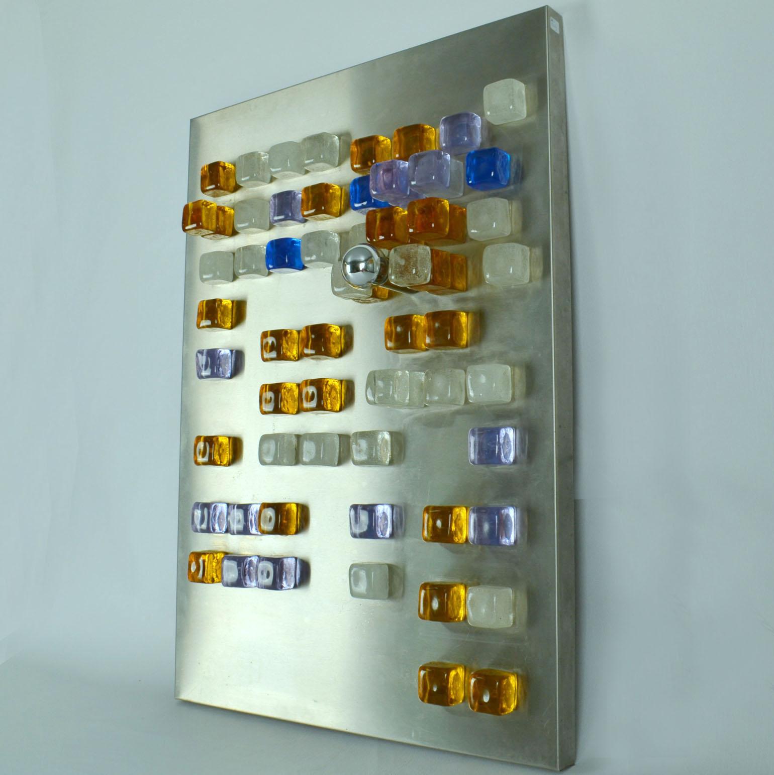 Poliarte Wall Art, Wall Light of Glass Cubes on Stainless Steel by Albano Poli  For Sale 9