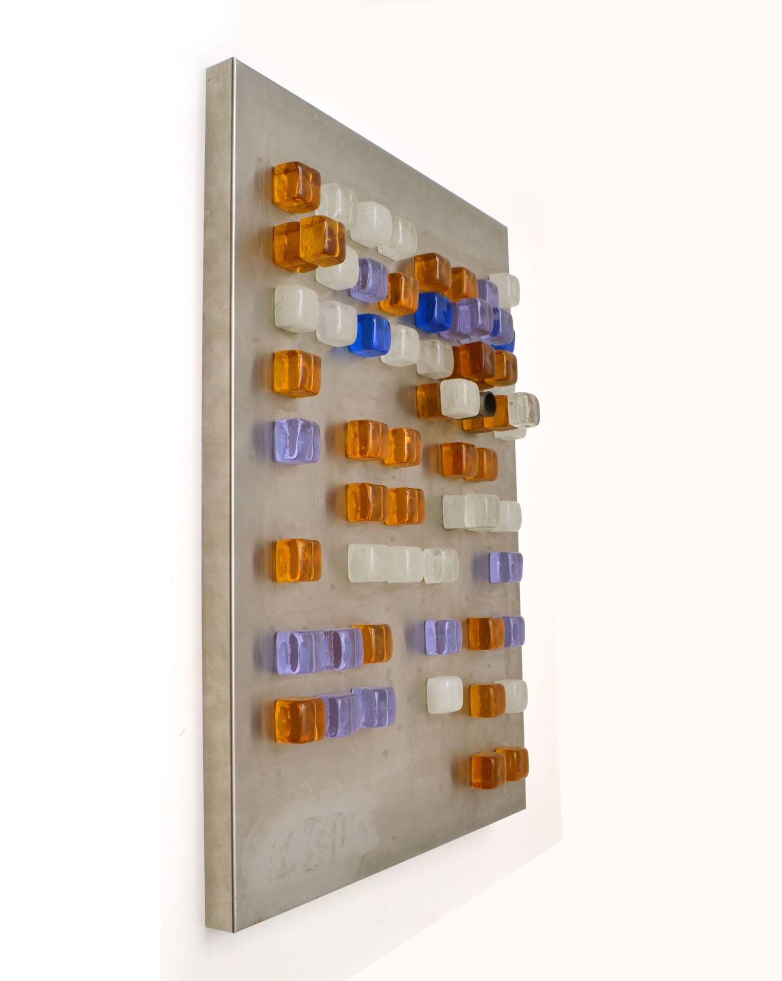 Poliarte Wall Art, Wall Light of Glass Cubes on Stainless Steel by Albano Poli  In Excellent Condition For Sale In London, GB