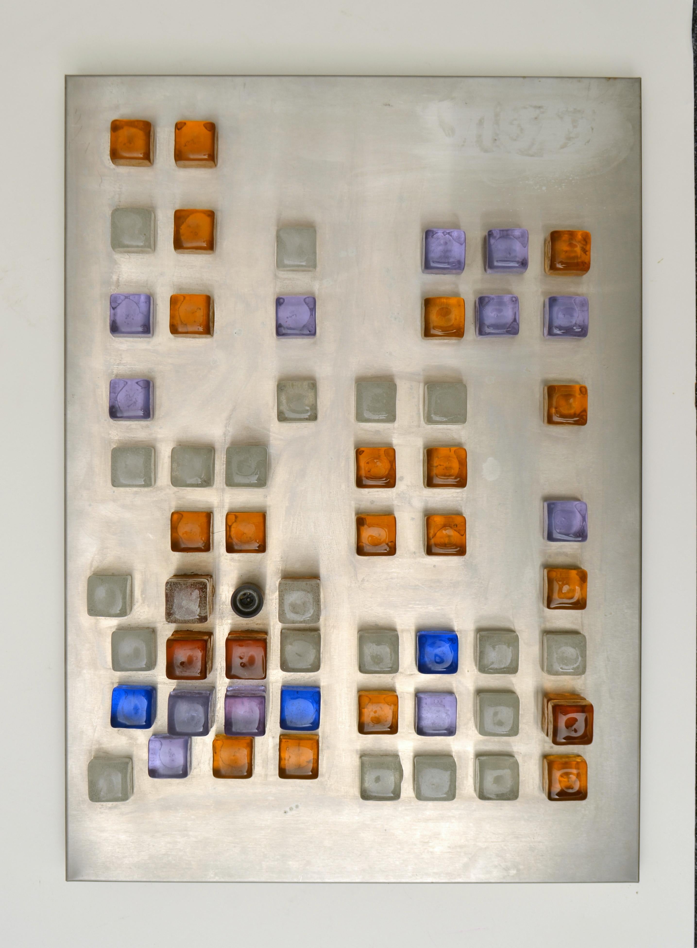 Poliarte Wall Art, Wall Light of Glass Cubes on Stainless Steel by Albano Poli  For Sale 2