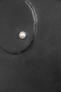 Espejo Redondo de Pared Contemporáneo Moderno Acero Ennegrecido Hoja Paladio Océano Perla