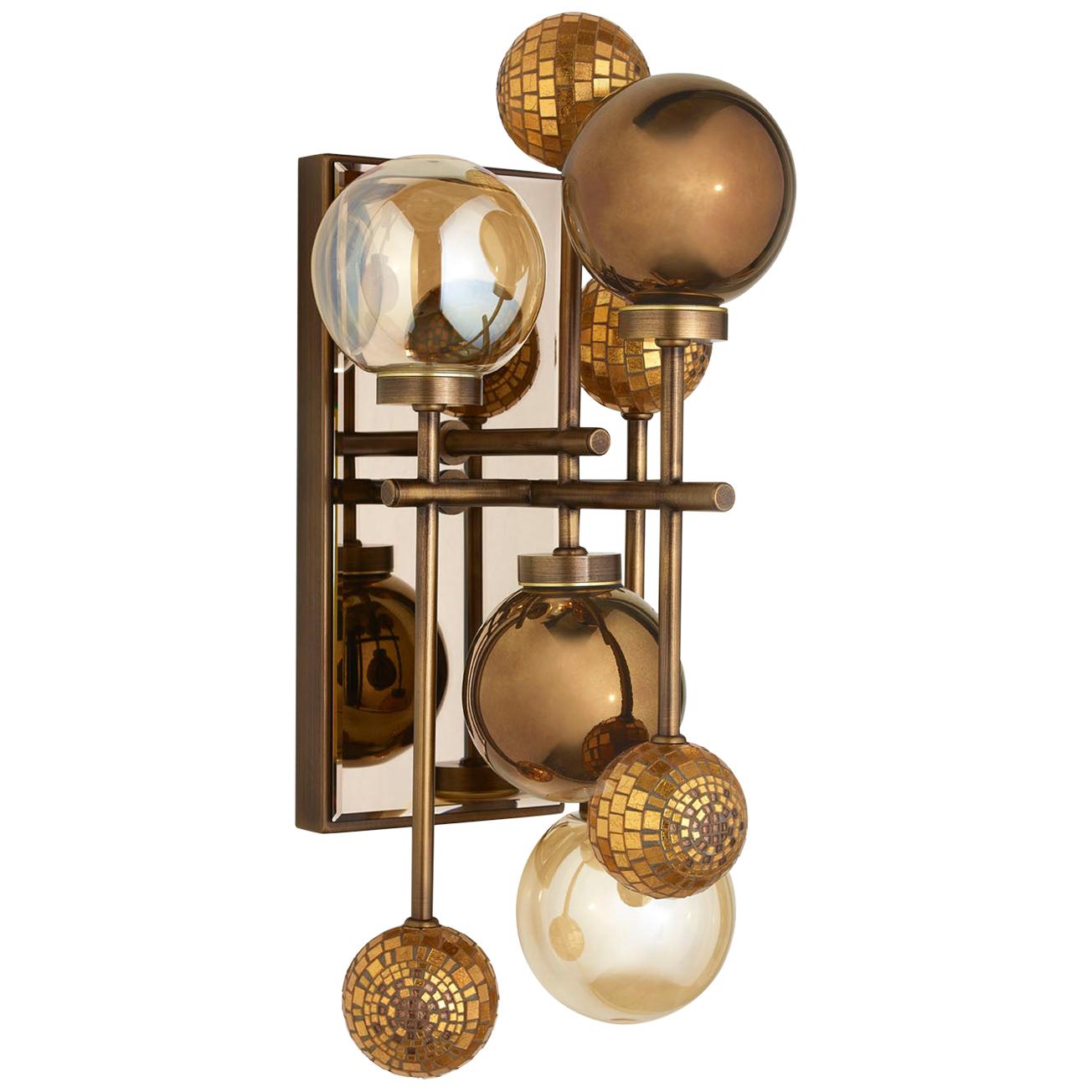 Wall Sconce Brass Frame Nickel or Brass Finish Glass Spheres Artistic Mosaic