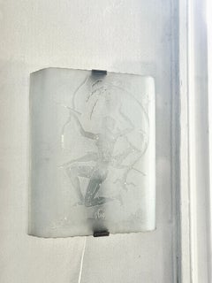 Wall sconce, etched glass with decor of huntress Diana with stag, Swedish Modern