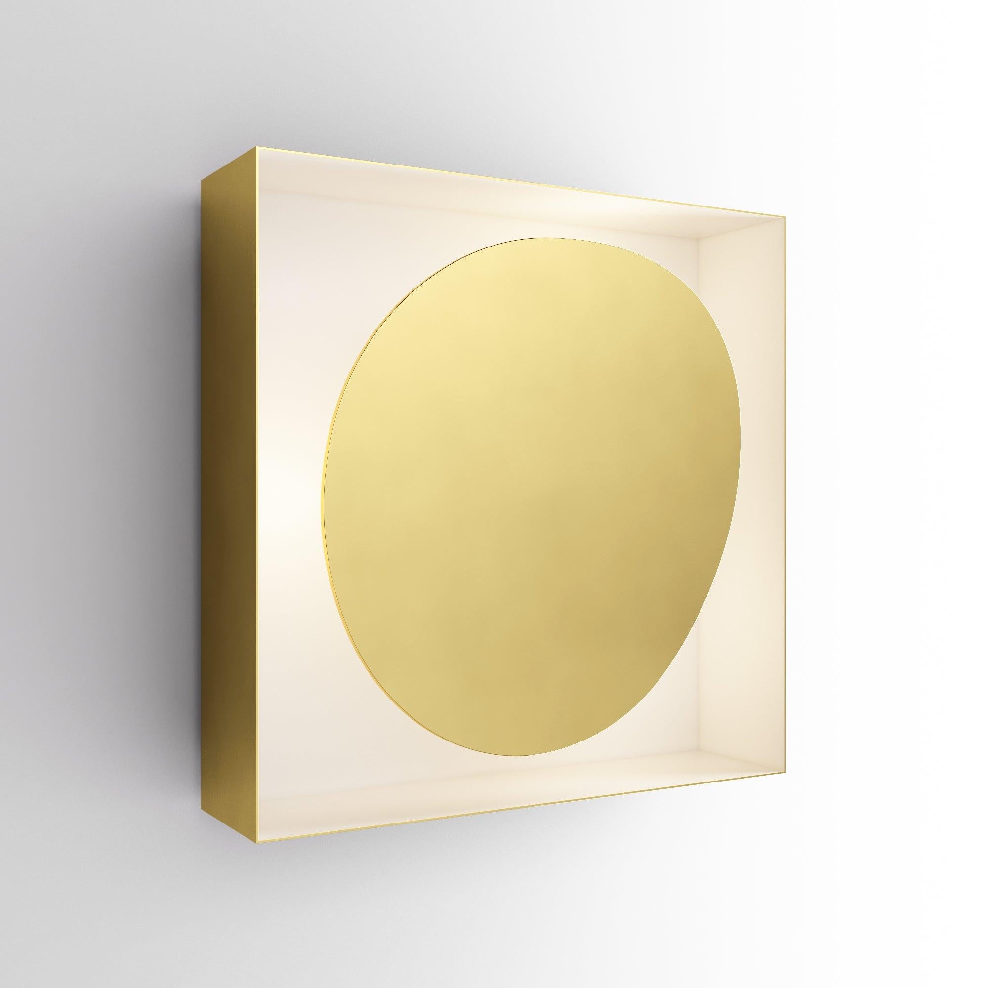 Wall sconce FC02 is a wall sculpture light designed by the Argentine architect Florencia Costa in polished brass and brass mirror; made in Italy 2020 in Limited Edition: an harmonious relation between design and architecture, technology and