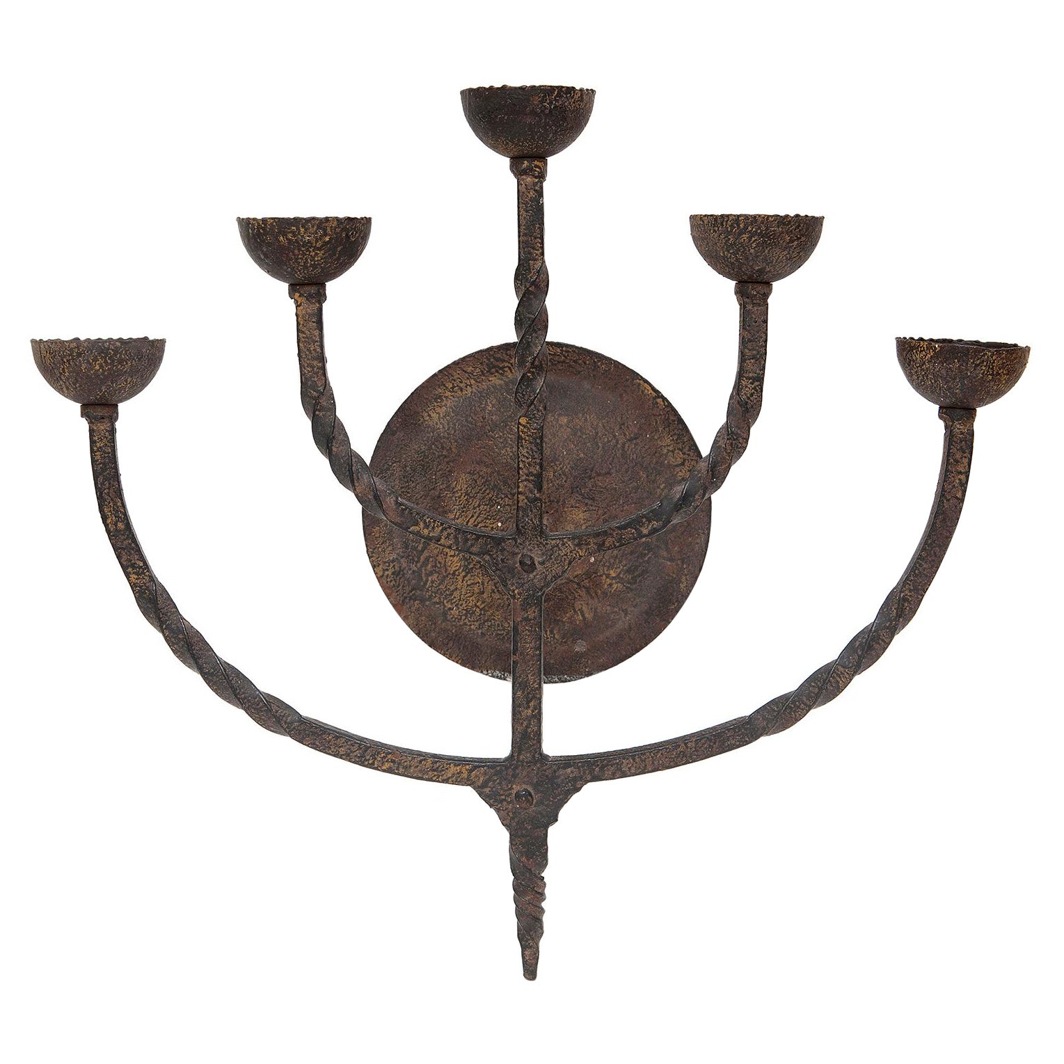 Aplique de pared de cinco brazos de hierro forjado francés del siglo XIX