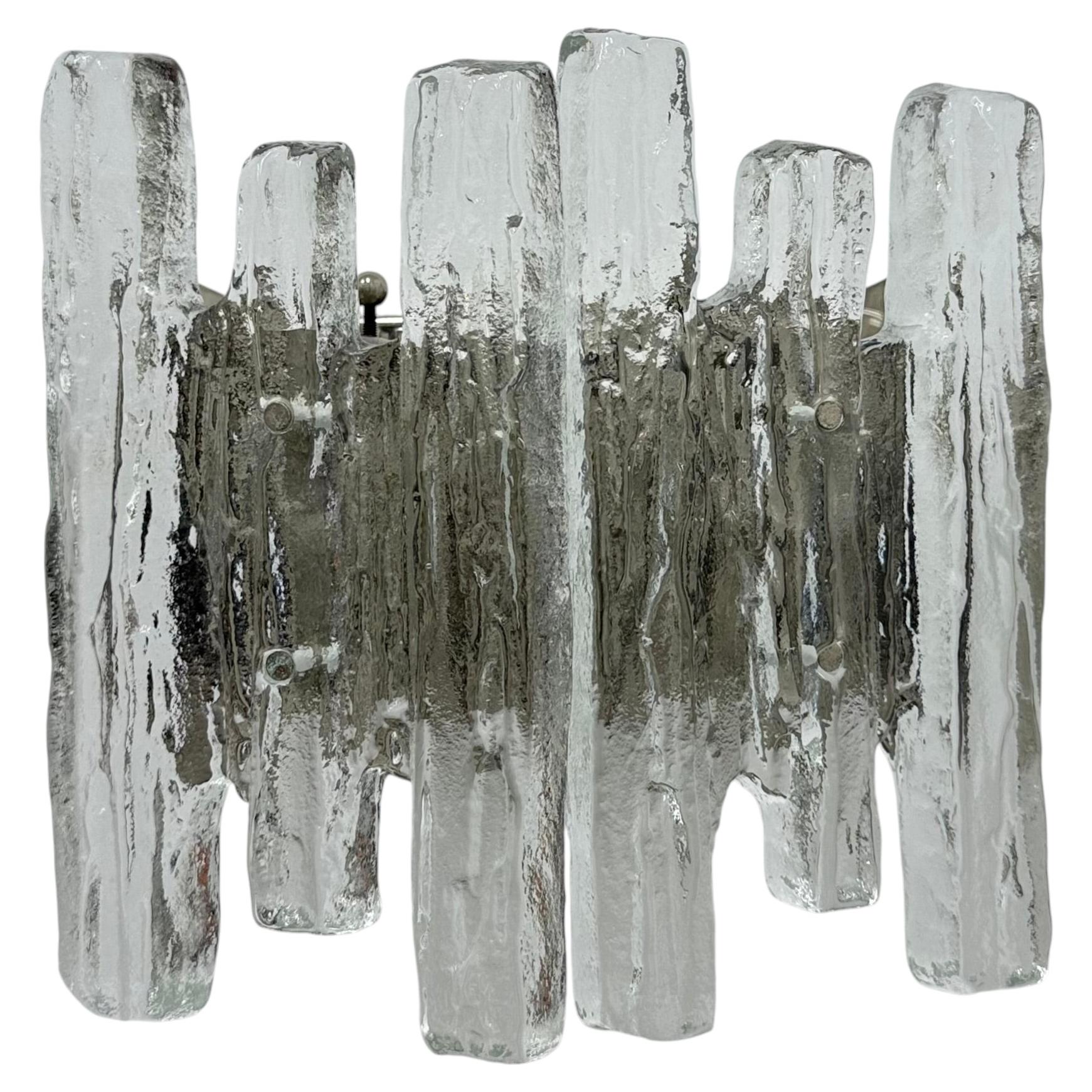 Wall sconce ice glass and metal by J.T. Kalmar for Kalmar, 60s