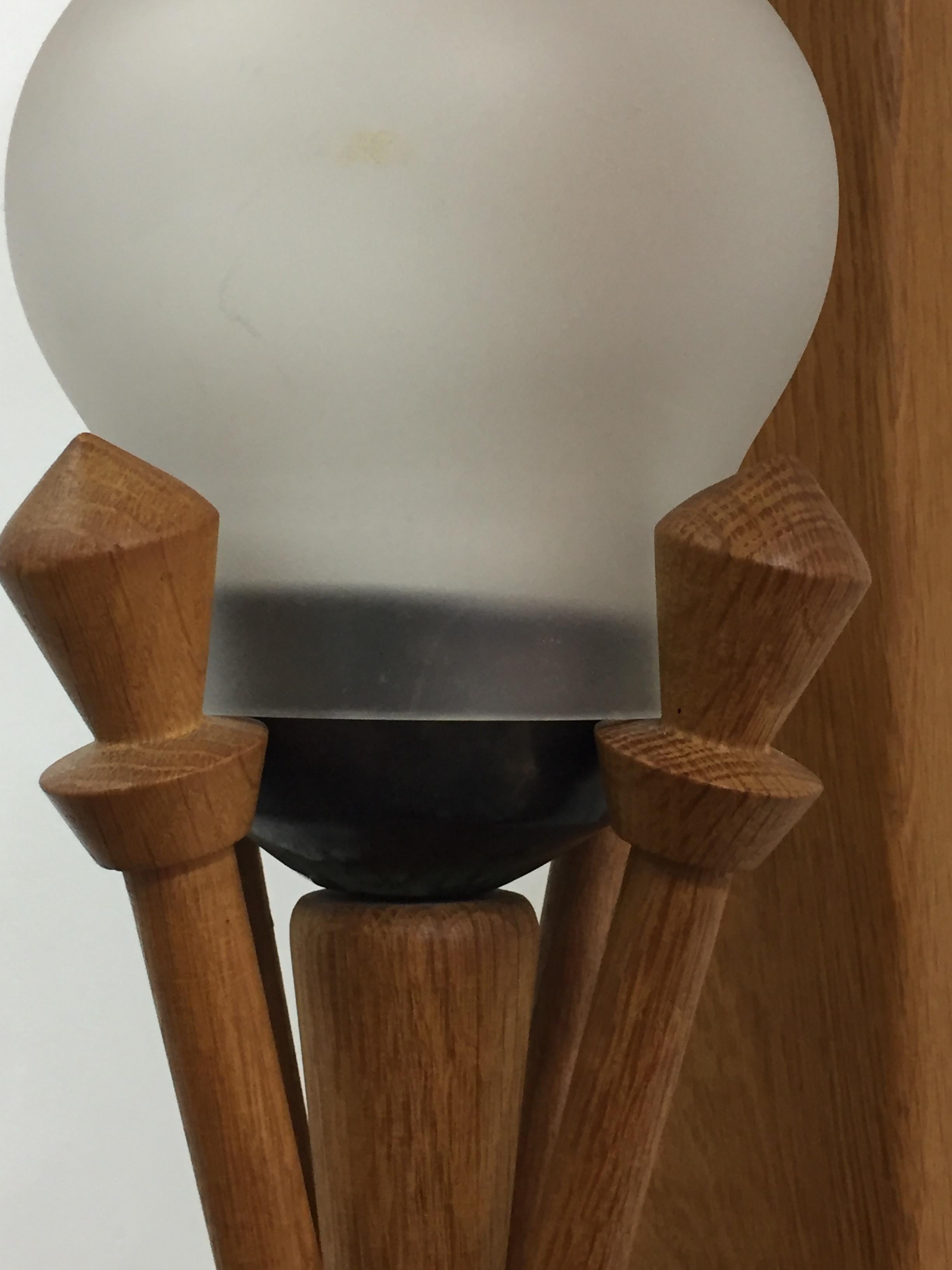 French Wall Sconce in Oak Guillerme et Chambron For Sale