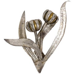 Wall Sconce in Steel and Embossed Brass, 1970s