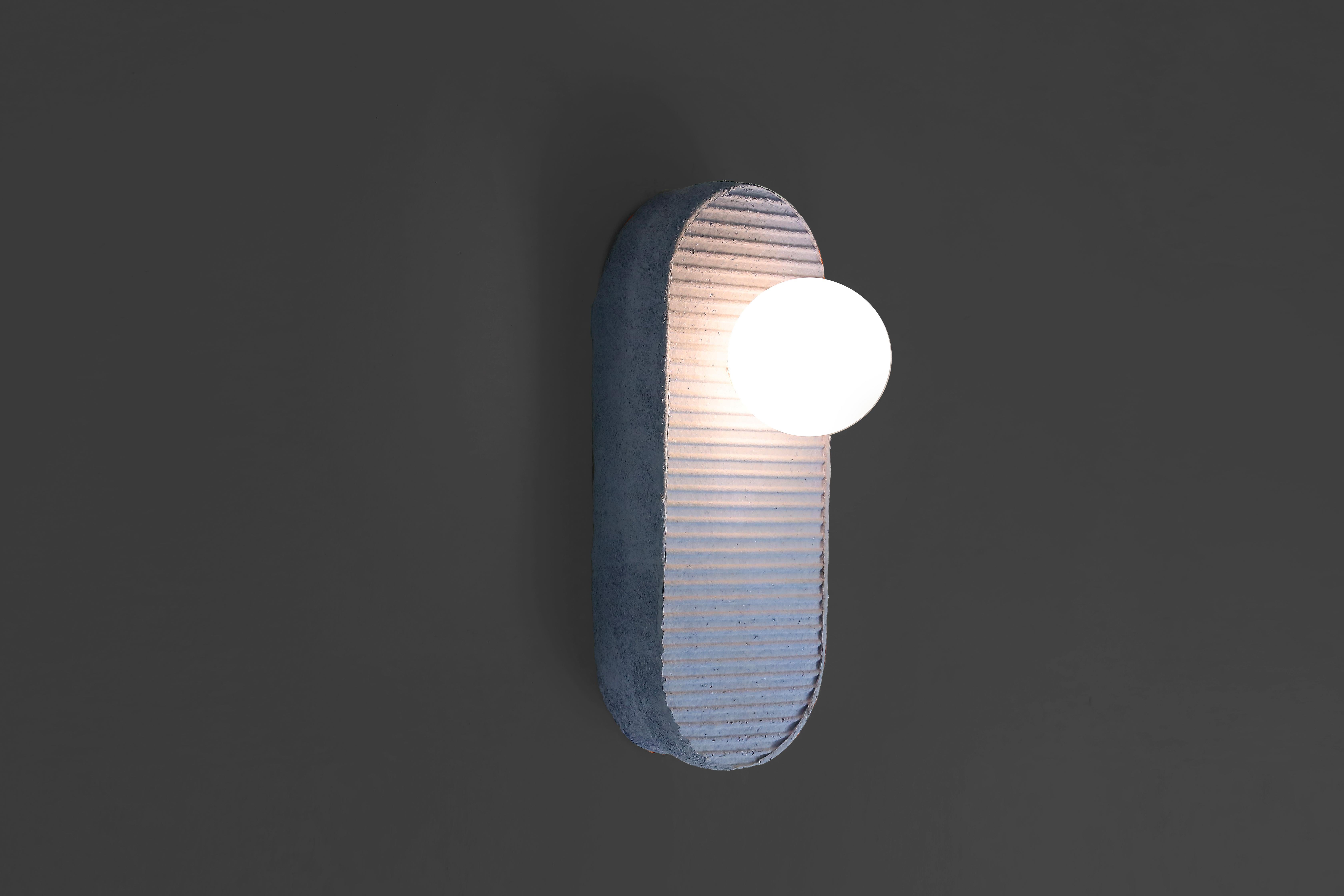 Modern Wall sconce lamp indigo, paper & glass made in Italy by A.Epifani in stock For Sale