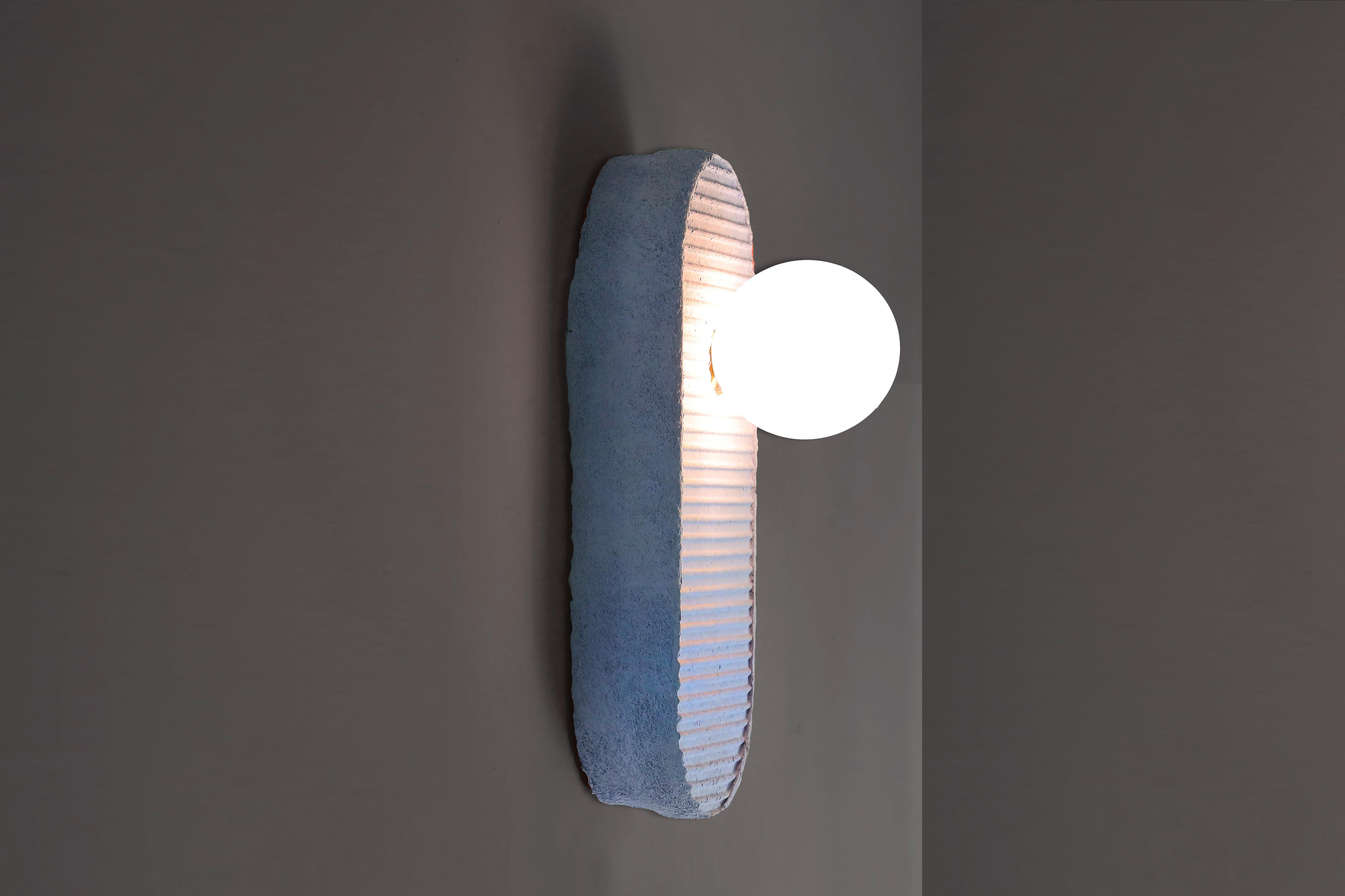 Italian Wall sconce lamp indigo, paper & glass made in Italy by A.Epifani in stock For Sale