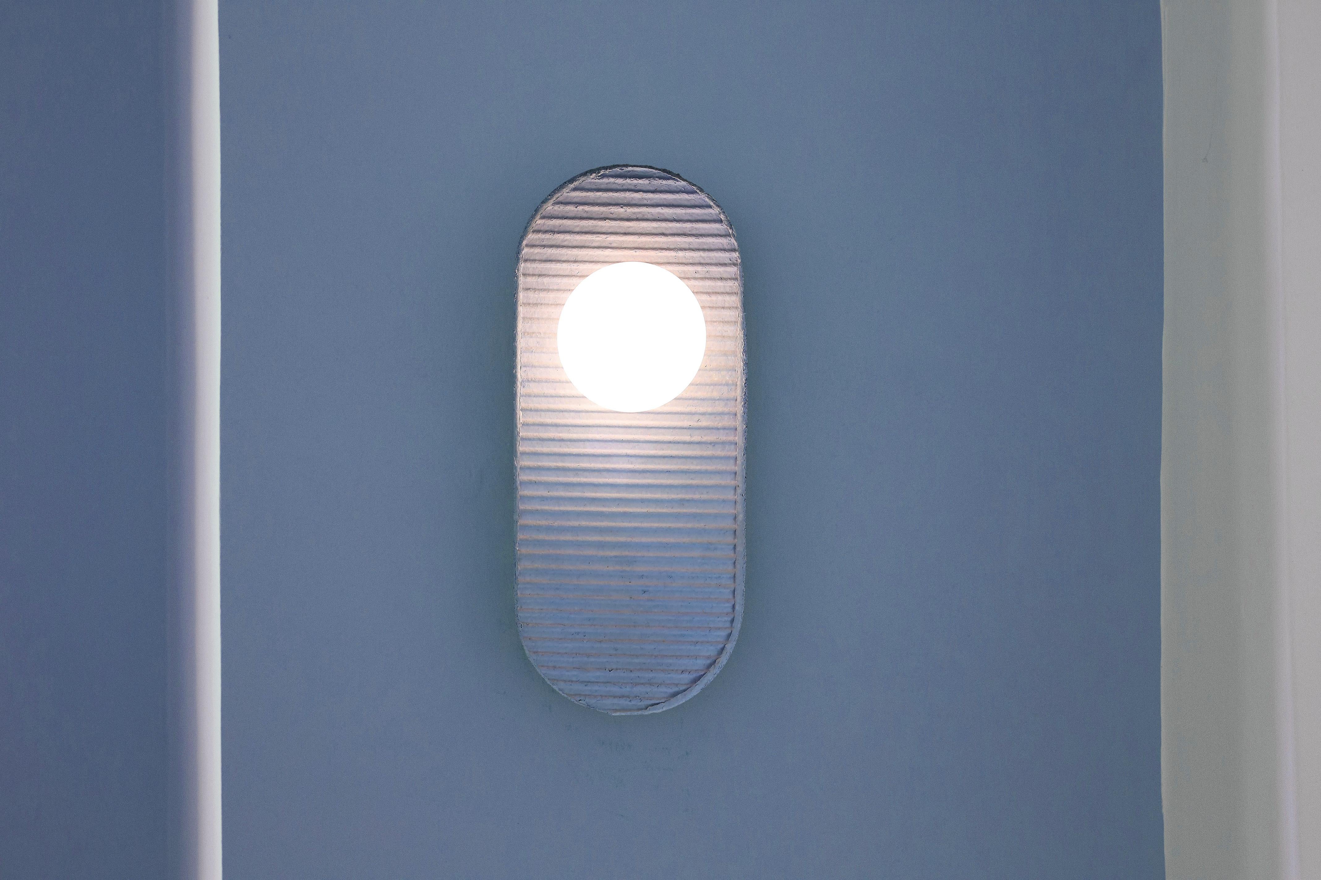 Hand-Crafted Wall sconce lamp indigo, paper & glass made in Italy by A.Epifani in stock For Sale