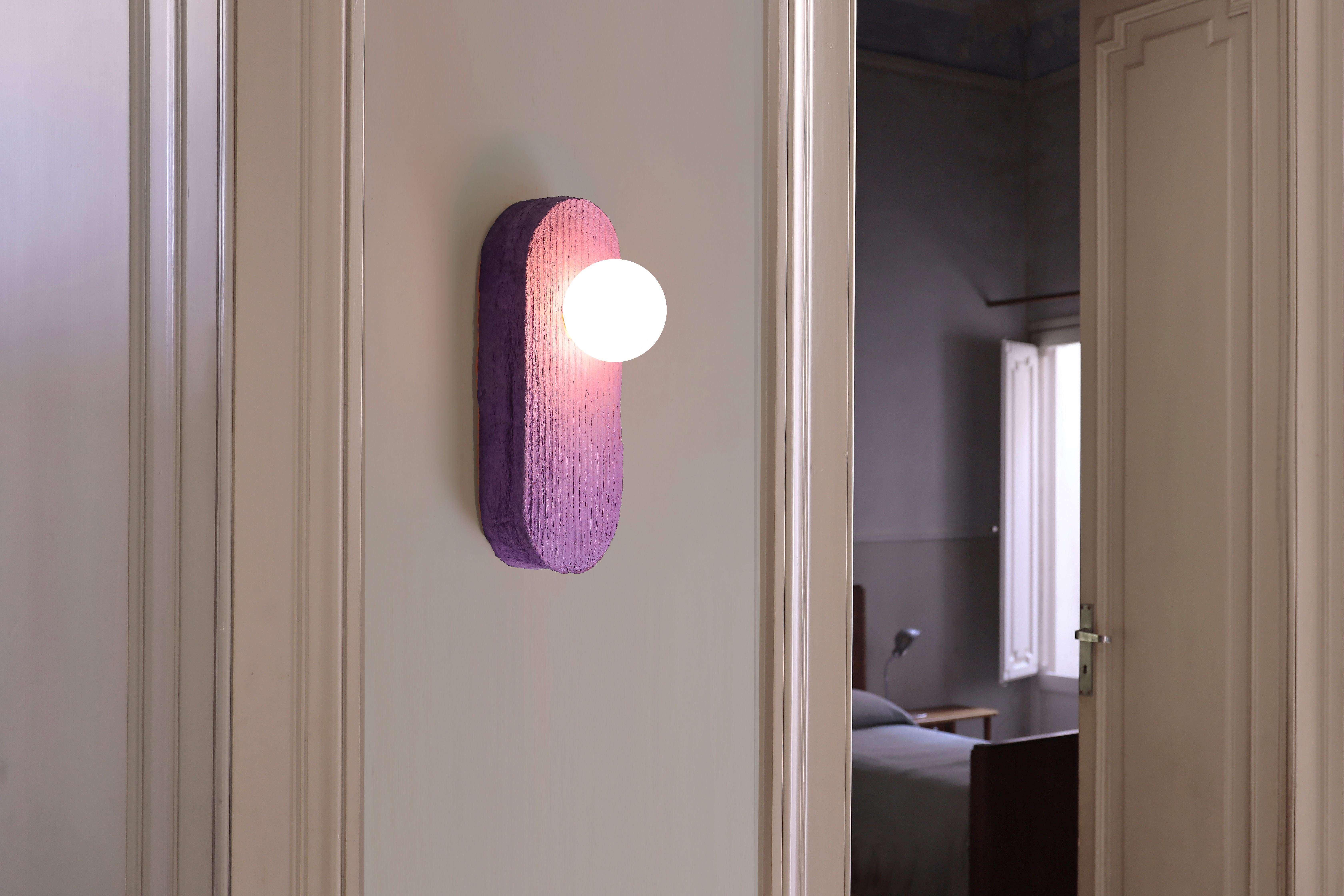 Wall sconce lamp purple Pillo, paper & glass made in Italy by A.Epifani in stock In New Condition For Sale In Parabita, LE