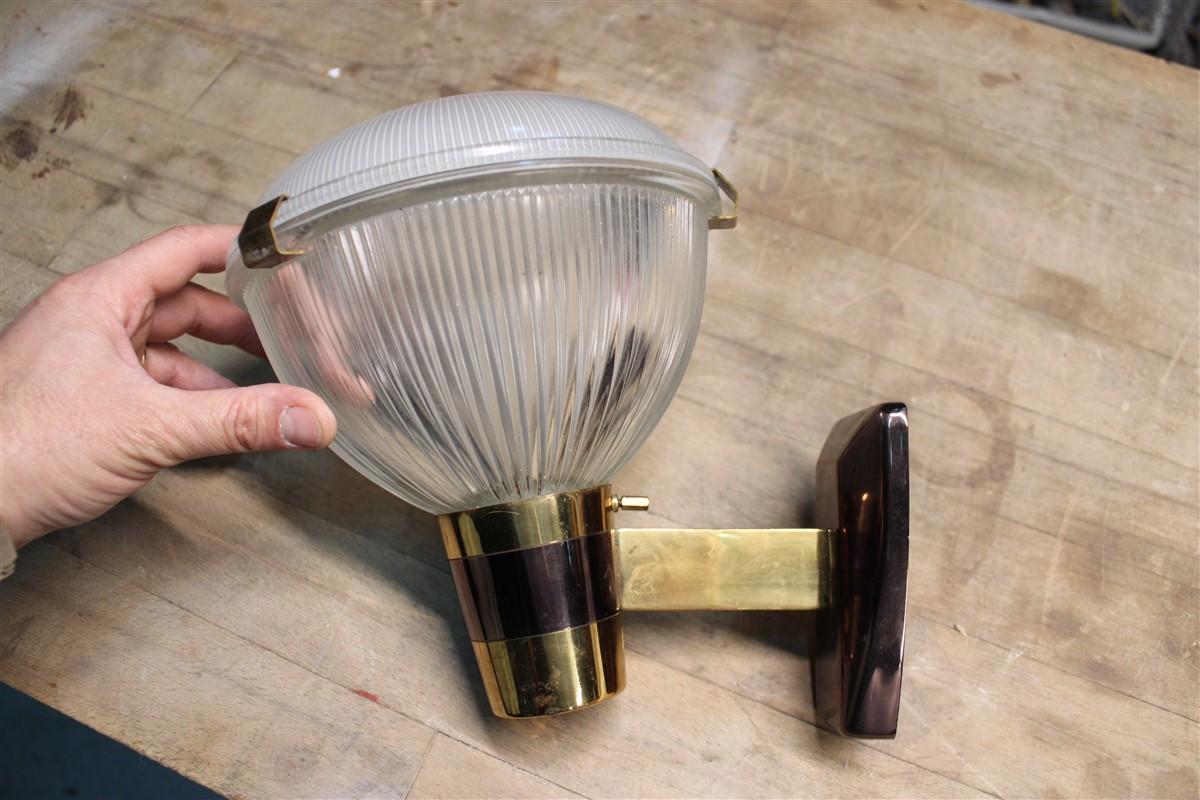 Wall Sconce Mid Century Italian Design Brass Glass Gold Old Stilnovo For Sale 2