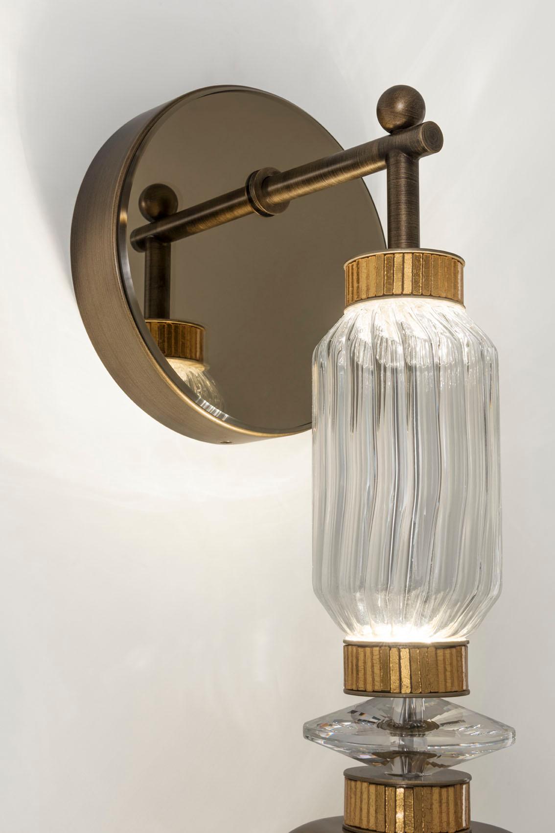 Italian Wall Sconce Realised with Pyrex Glass in Amber or Smoked Finish Mosaic Insert For Sale
