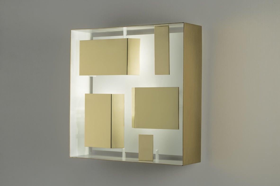 Wall sconce square 'Screen of Light' Gio Ponti limited edition Italy 2012-2017 polished brass Wall sculpture light in polished brass, timeless, iconic design. Handcrafted product, realised by Pollice Illuminazione from the original drawings of Gio