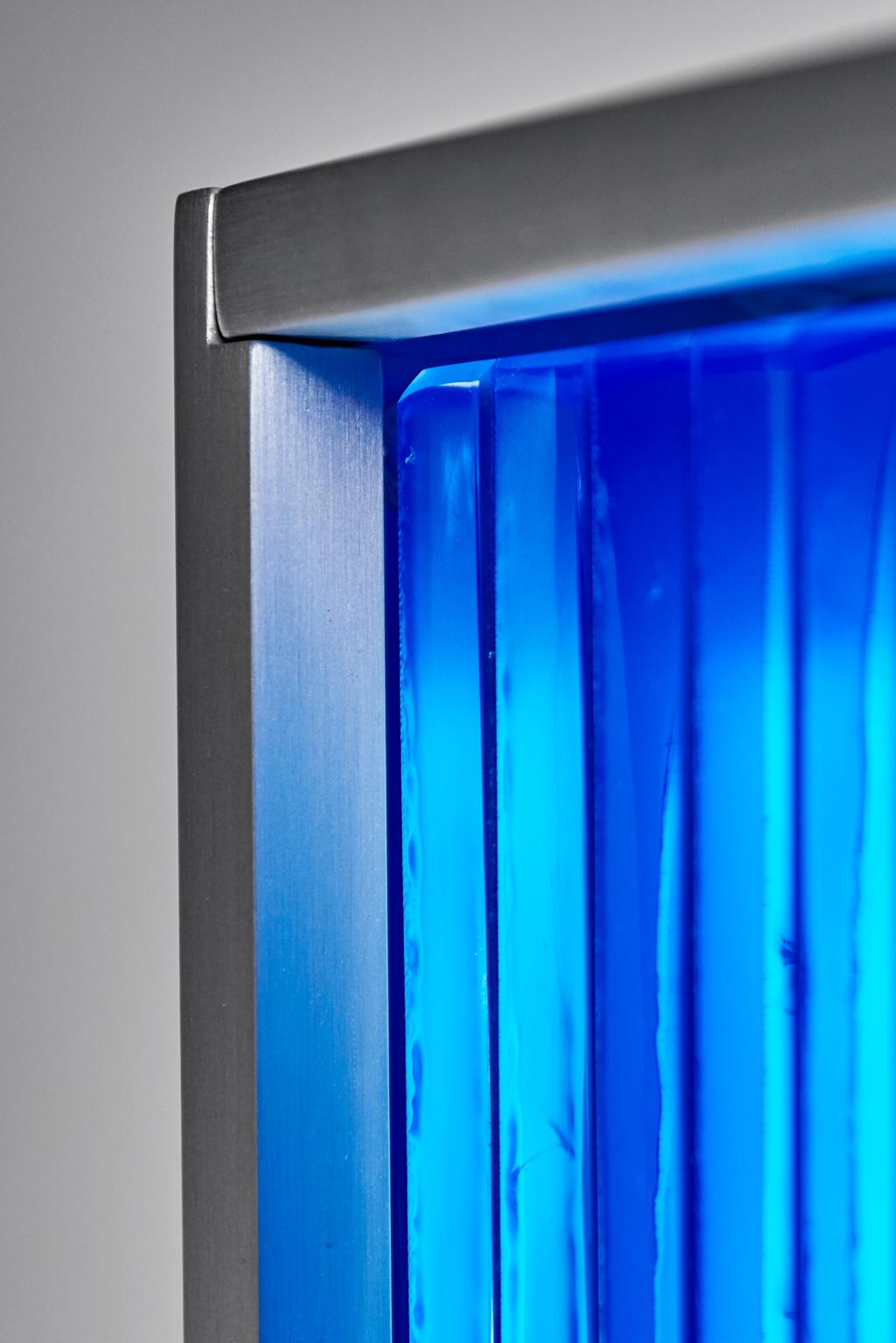 Anodized Contemporary Blue Glass & Aluminum LED Wall Sconce Light For Sale