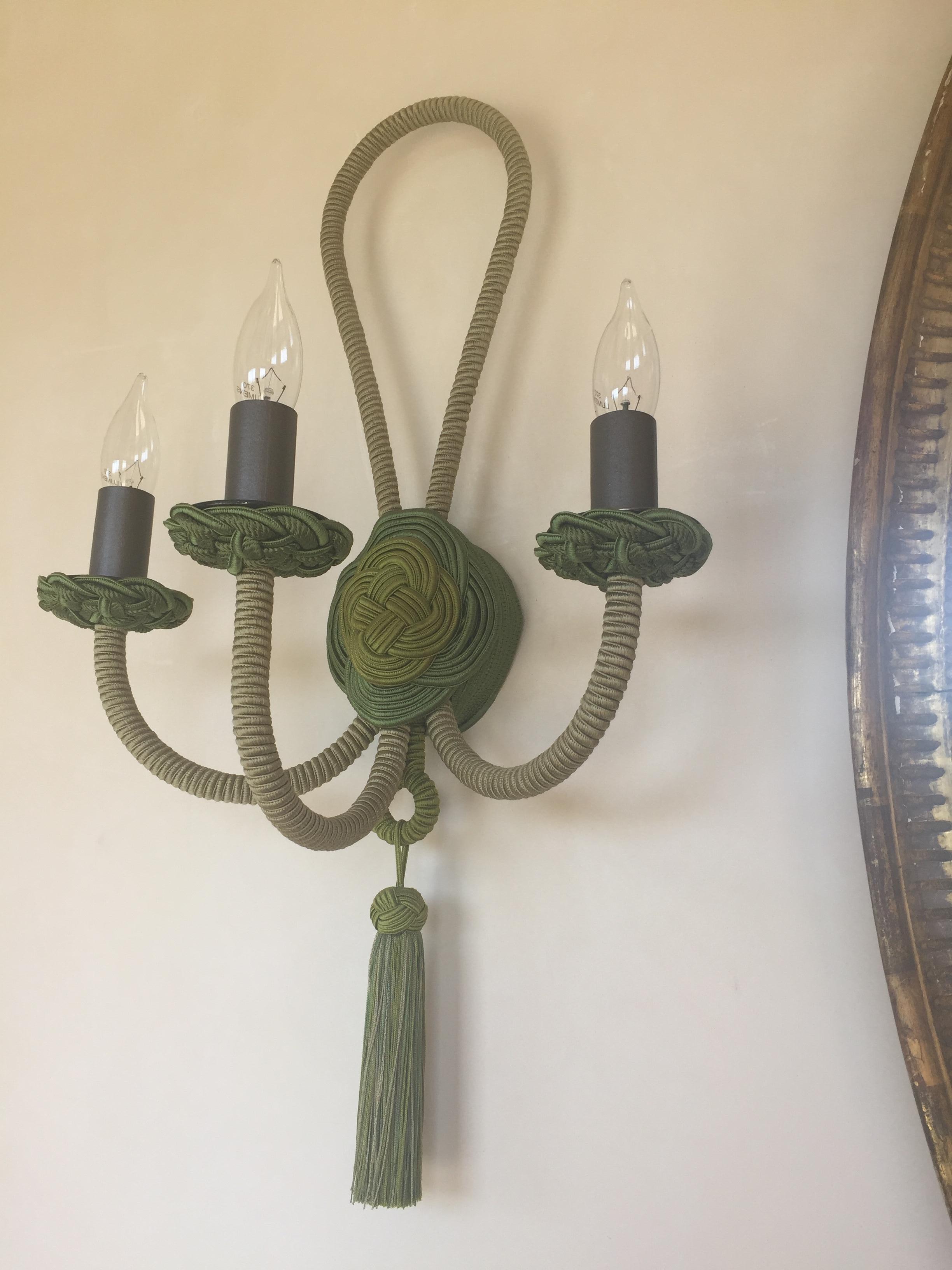 Wall Sconce Wrapped in Passementerie, Silk Cords In New Condition For Sale In Ballard, CA