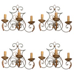 Wall sconce wrought iron Art Déco French Art Deco 1925 4 unit, Castle Provenance