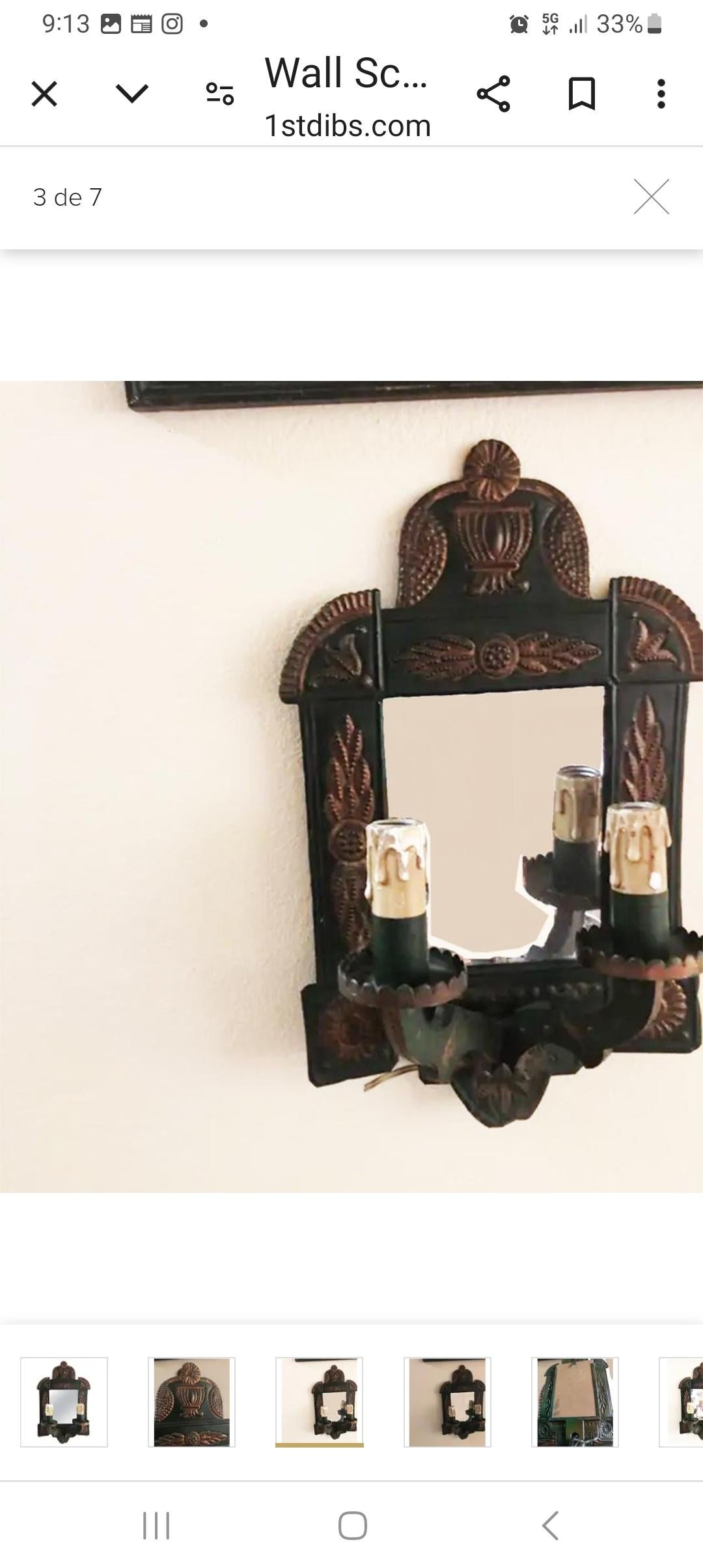 Métal Appliques murales Miroir original en fer-blanc Avec éclairage  Miroir mural en vente