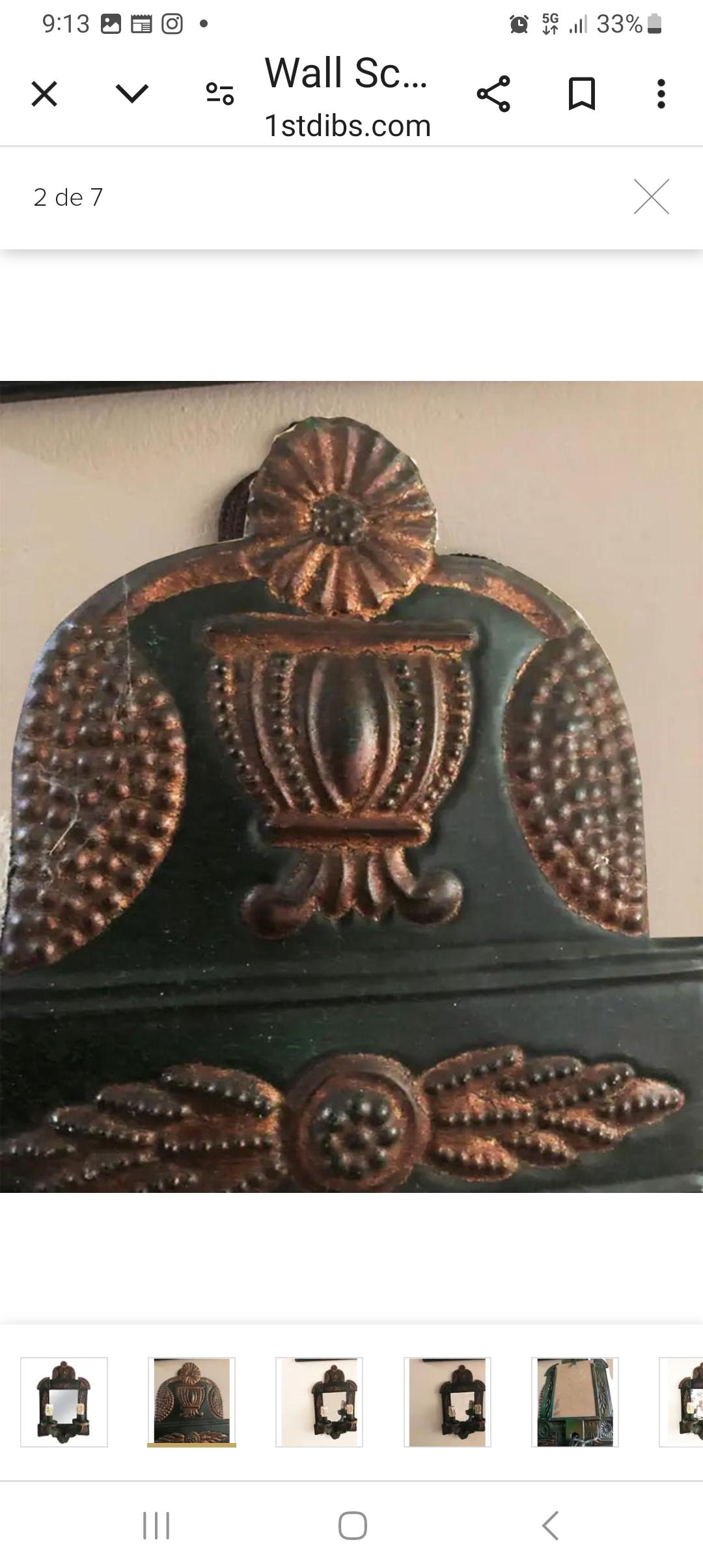 Appliques murales Miroir original en fer-blanc Avec éclairage  Miroir mural en vente 1