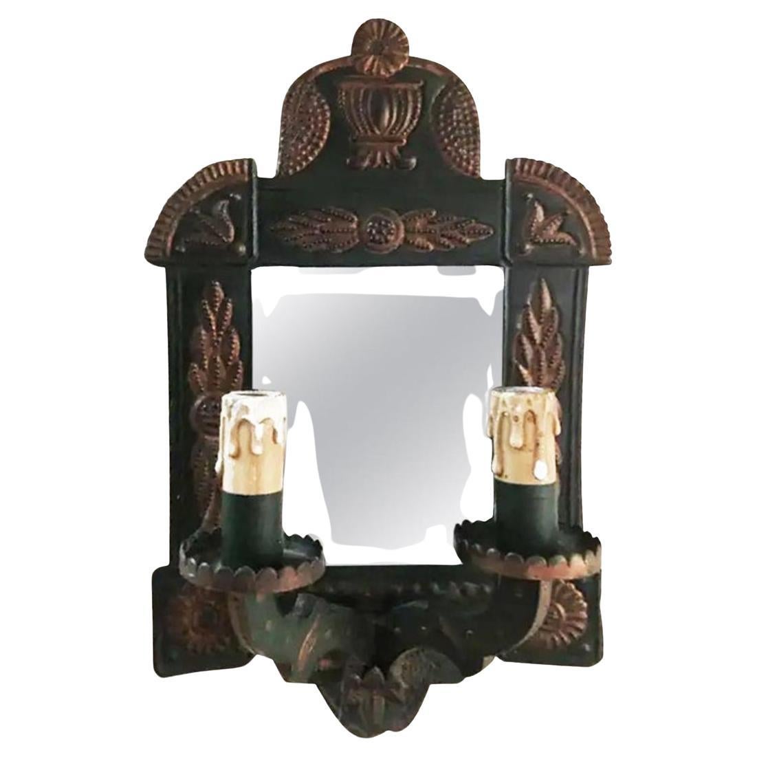 Appliques murales Miroir original en fer-blanc Avec éclairage  Miroir mural en vente 2