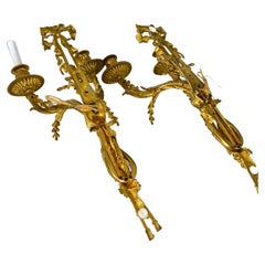 Wall Sconces Pair Mid-19th Century French Louis XVI Bronze Doré