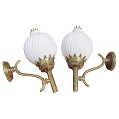 Pair Wall Sconces Angelo Lelii for Arredoluce Monza 1961 Tortiglioni Gold Brass