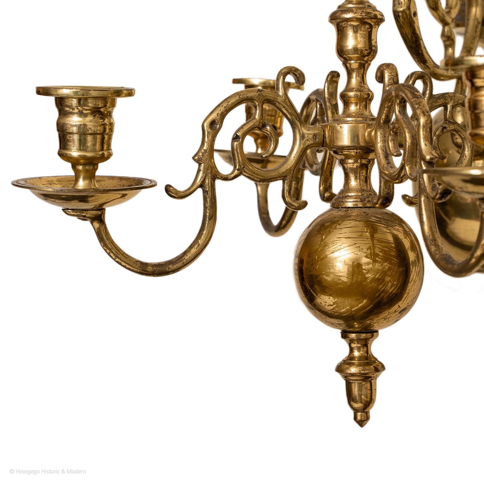 Dutch Wall Sconces Brass Pair 4-Arm Chandeliers For Sale
