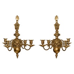 Antique Wall Sconces Brass Pair 4-Arm Chandeliers