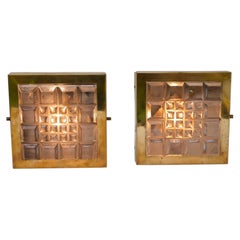 Wandleuchten im brutalistischen Design aus Glas und Messing von Falkenbergs Belysning, Schweden