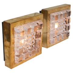 Wandleuchten im brutalistischen Design aus Glas und Messing von Falkenbergs Belysning, Schweden
