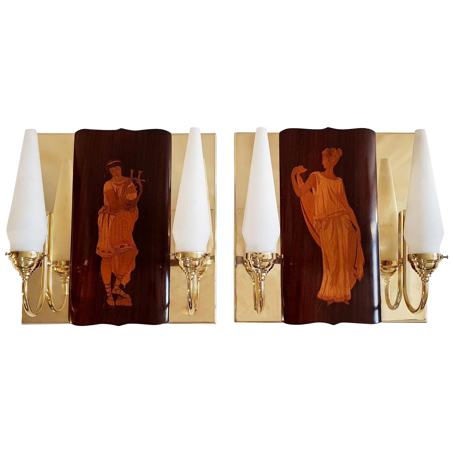 Wall Sconces by Andrea Gusmai in Marquetry Made in Italy