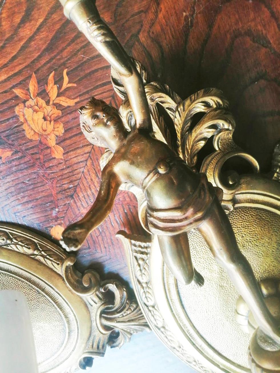  Wall Sconces French Empire Style Whit Cherub Putti Carrying Torch, Bronze, Pair For Sale 1