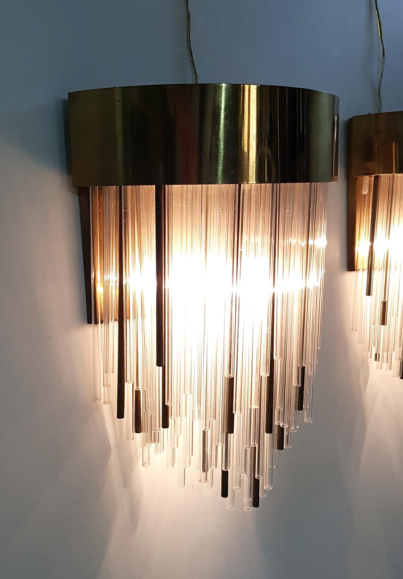 Modern Wall Sconces in Brass and Glass Made in Italy
