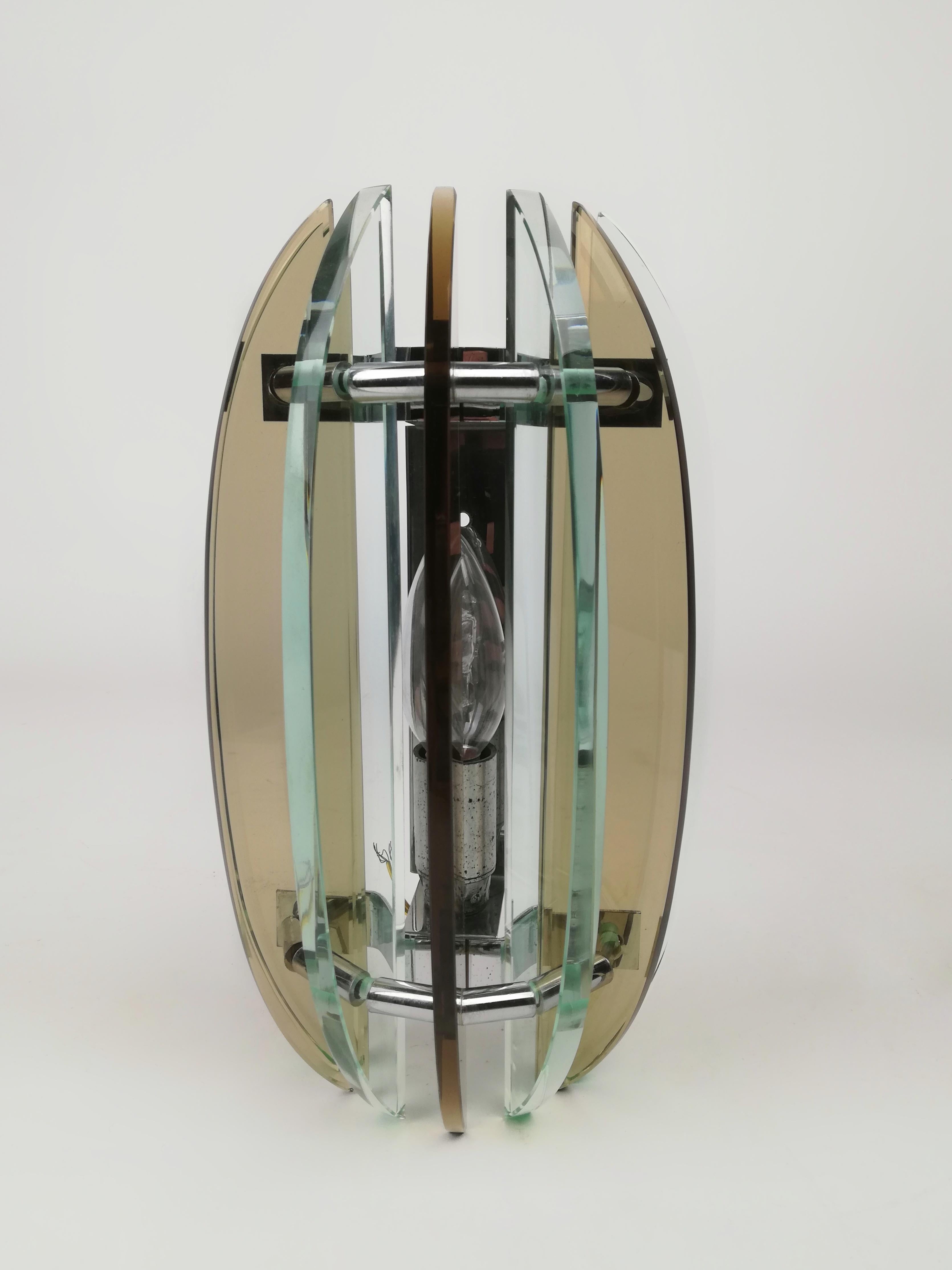 Wall Sconces in Colored Glass and Chrome from Veca, Italy, 1970s, Set of 2 For Sale 8