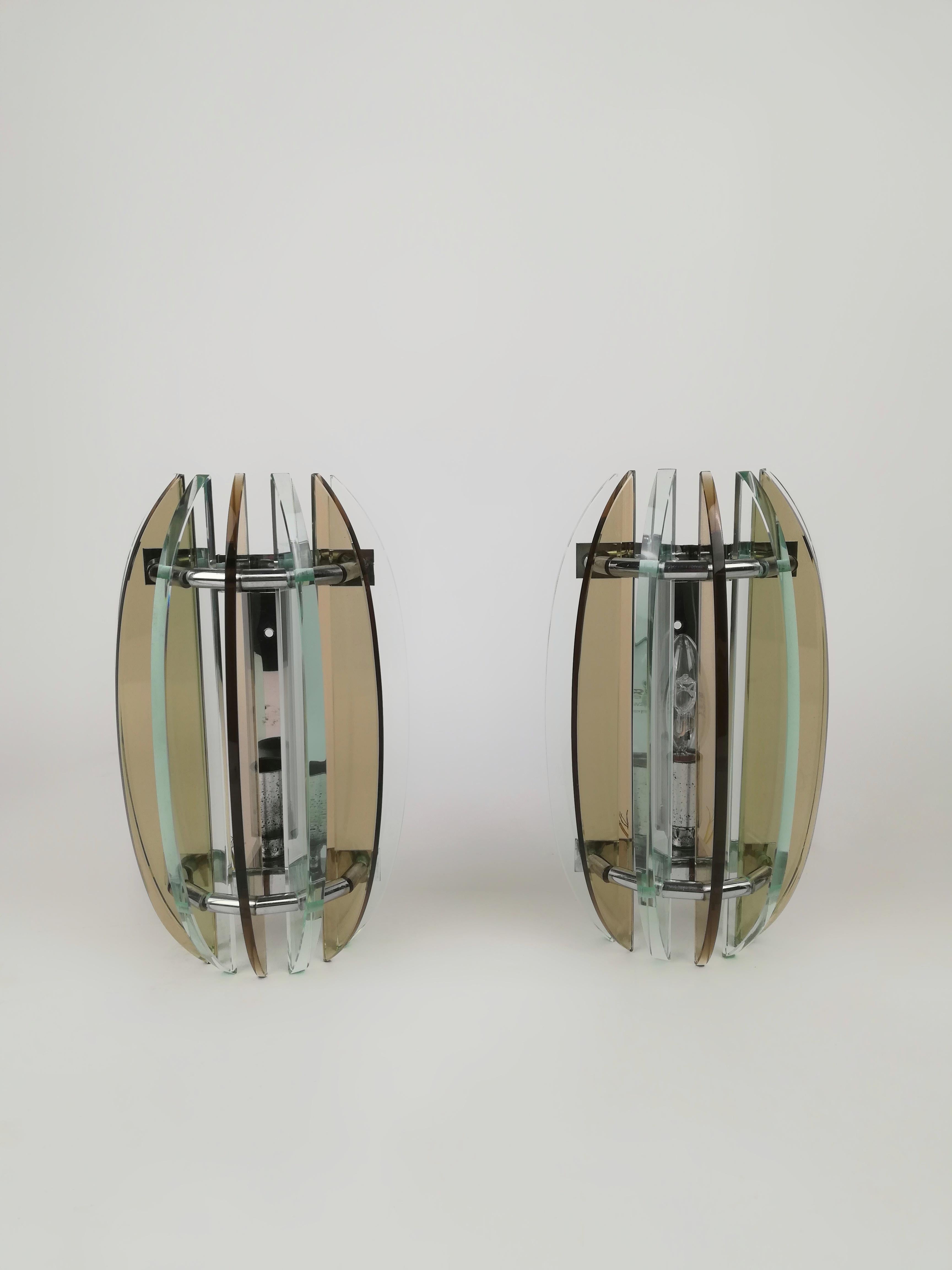 Wall Sconces in Colored Glass and Chrome from Veca, Italy, 1970s, Set of 2 For Sale 9