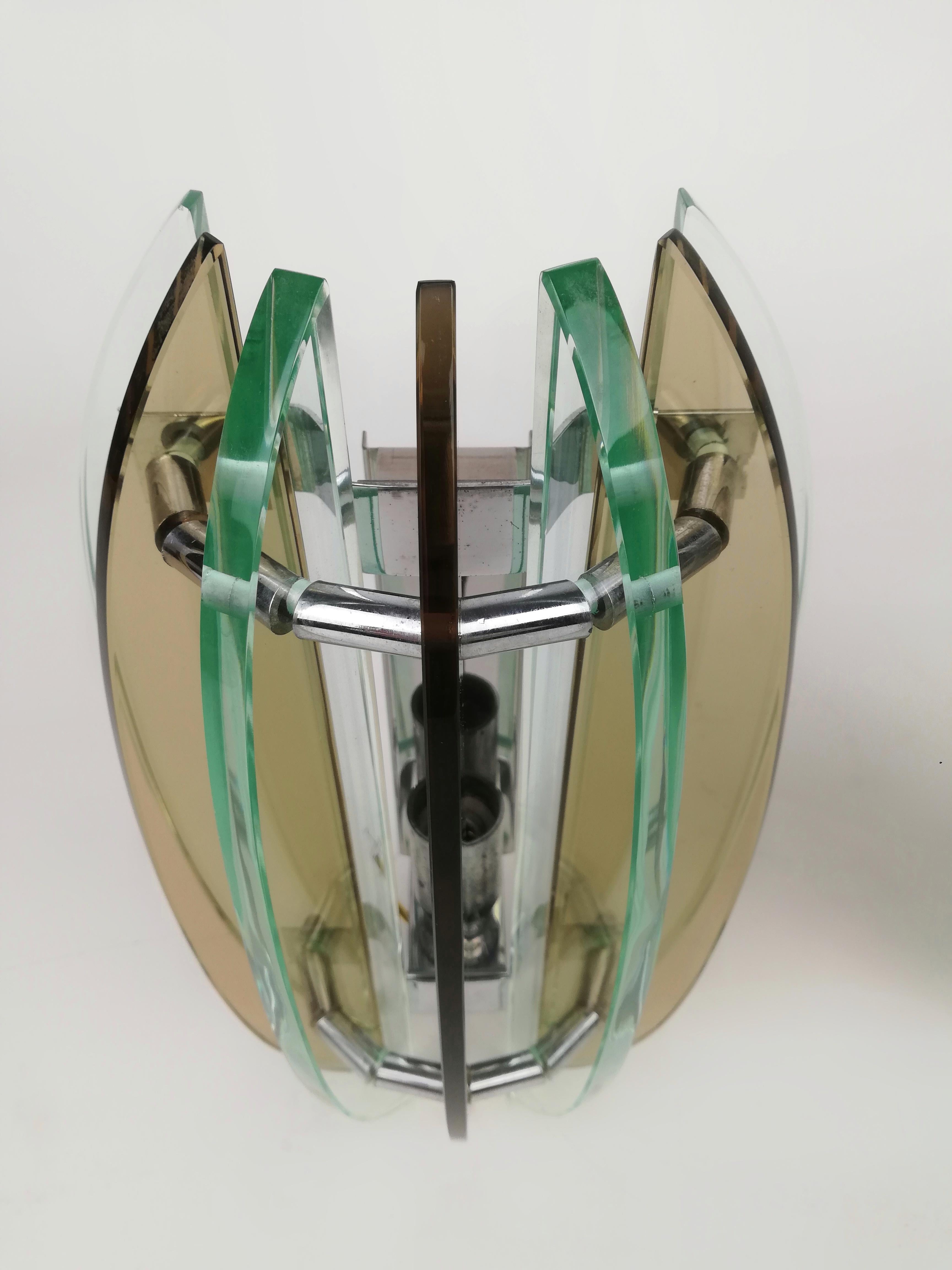 Wall Sconces in Colored Glass and Chrome from Veca, Italy, 1970s, Set of 2 For Sale 10