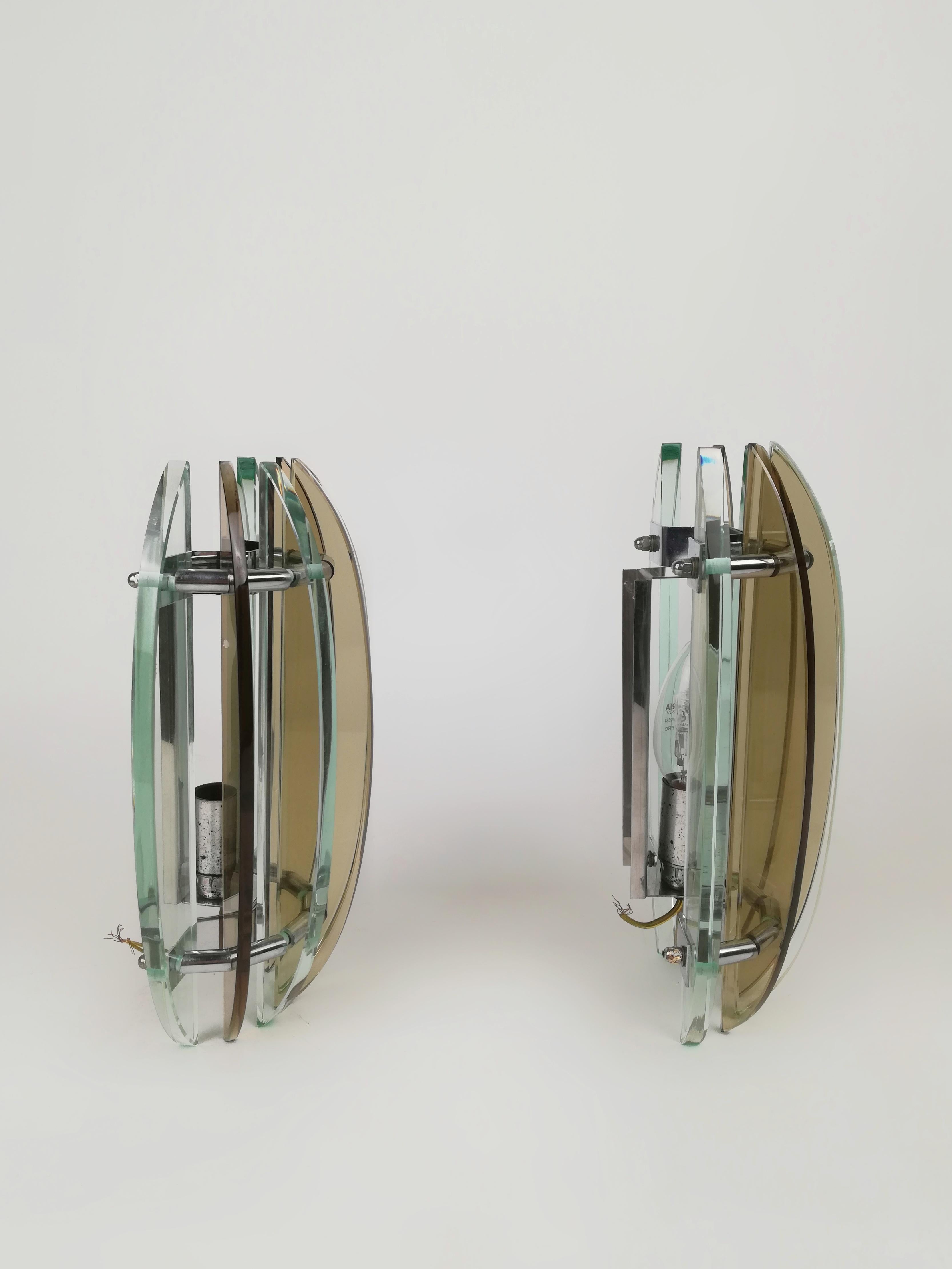 Wall Sconces in Colored Glass and Chrome from Veca, Italy, 1970s, Set of 2 For Sale 11