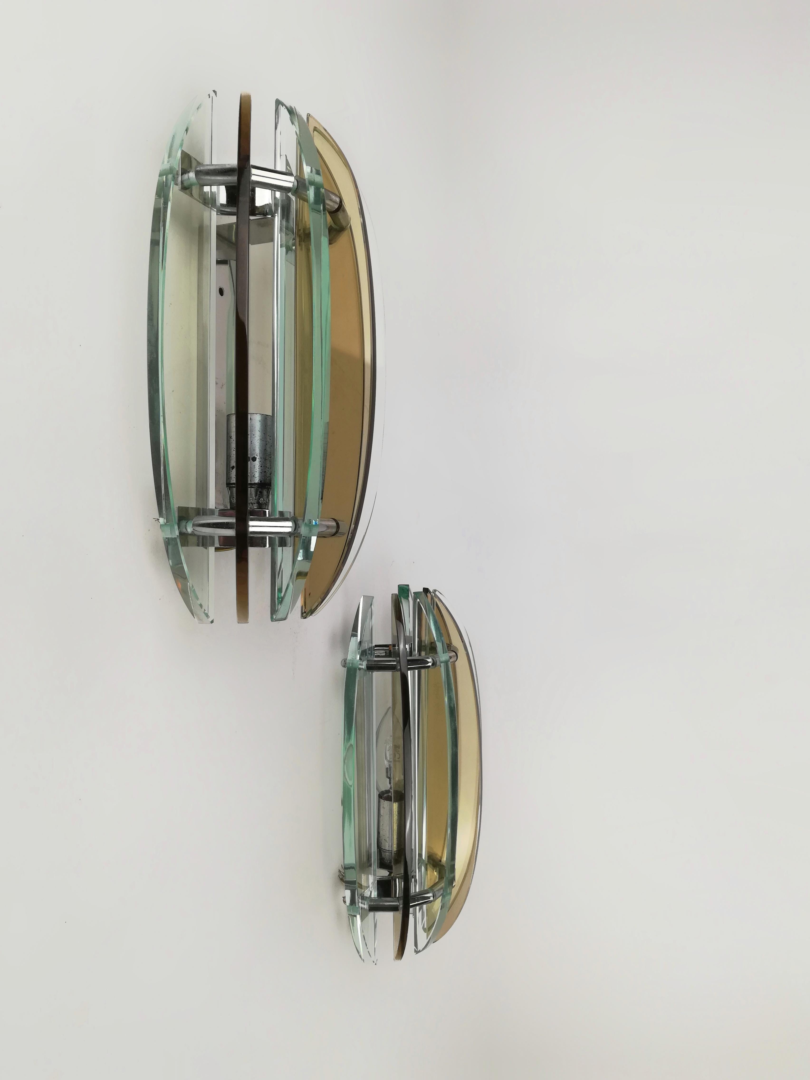 Wall Sconces in Colored Glass and Chrome from Veca, Italy, 1970s, Set of 2 For Sale 12