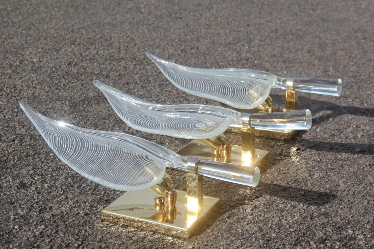 Wall Sconces Italian Design Murano Glass Franco Luce 1970s Gold Leaves For Sale 2