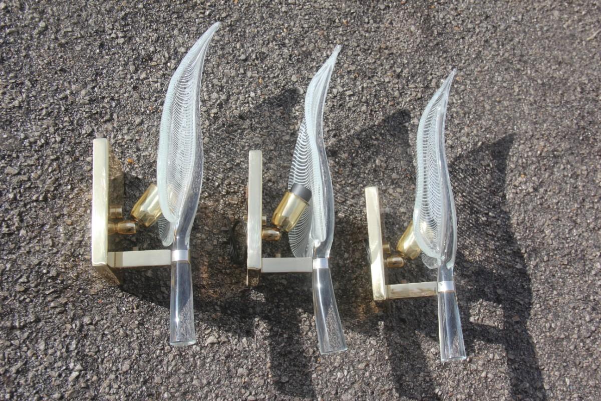 Wall Sconces Italian Design Murano Glass Franco Luce 1970s Gold Leaves For Sale 3
