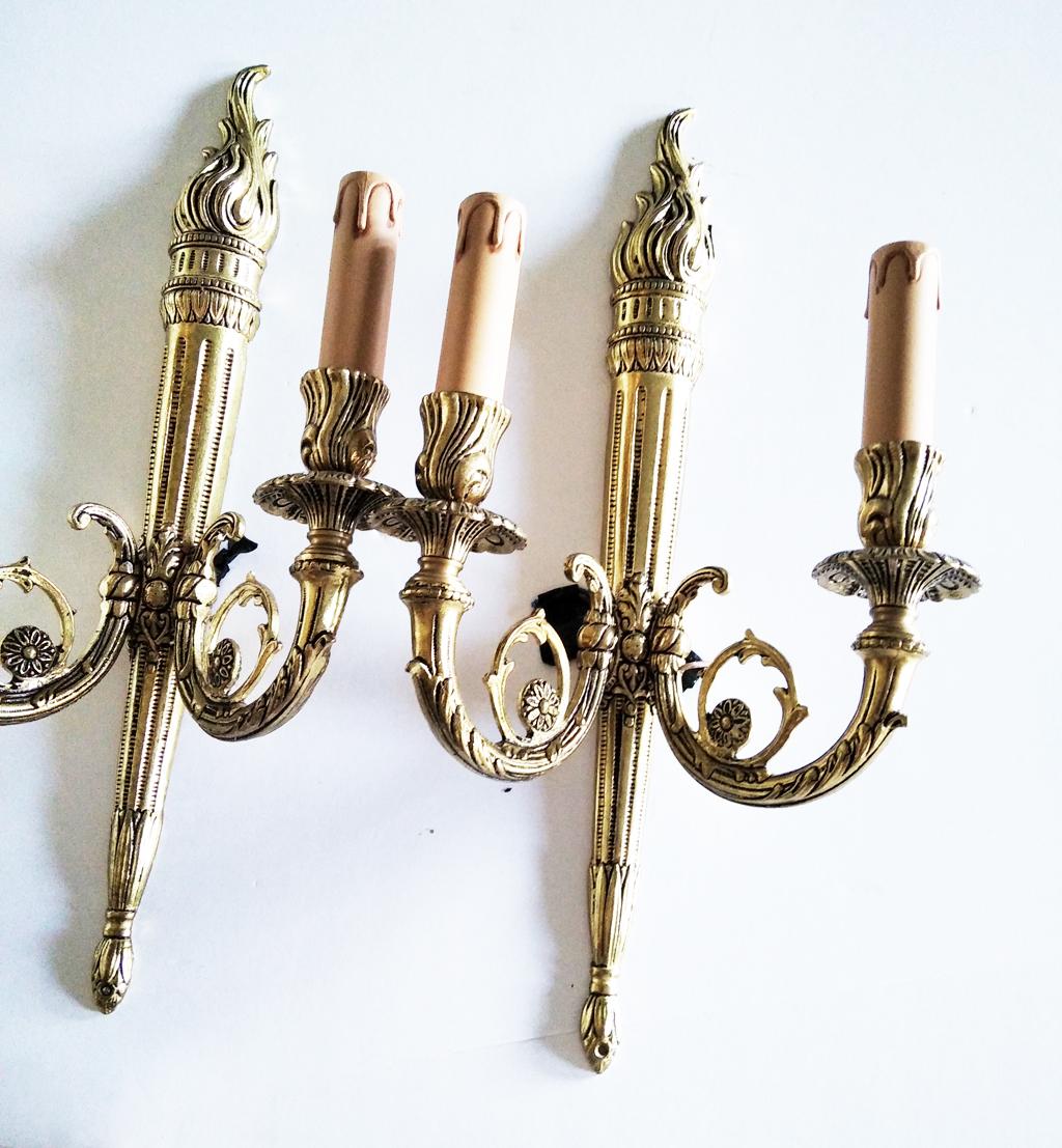 Wall Sconces Louis XVI Style, 20th Century, Brass  or Bronze Dore   For Sale 5