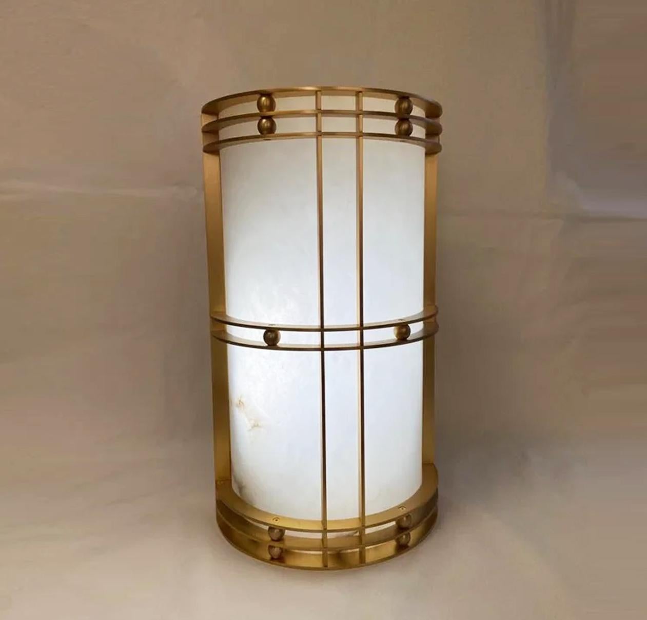 Wall Sconces Large, Natural Alabaster and Brass  Art Deco  Style, Spain For Sale 2