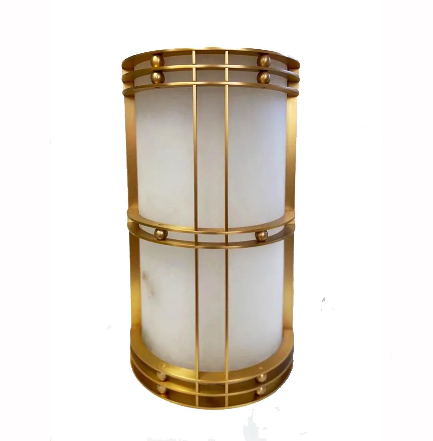 Wall Sconces Large, Natural Alabaster and Brass  Art Deco  Style, Spain For Sale 4