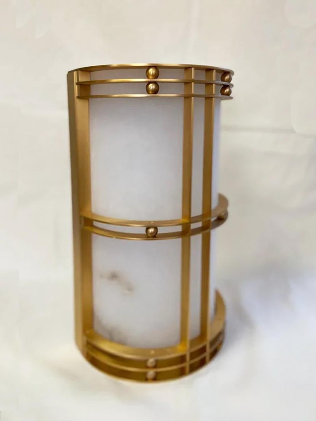 Wall Sconces Large, Natural Alabaster and Brass  Art Deco  Style, Spain For Sale 5
