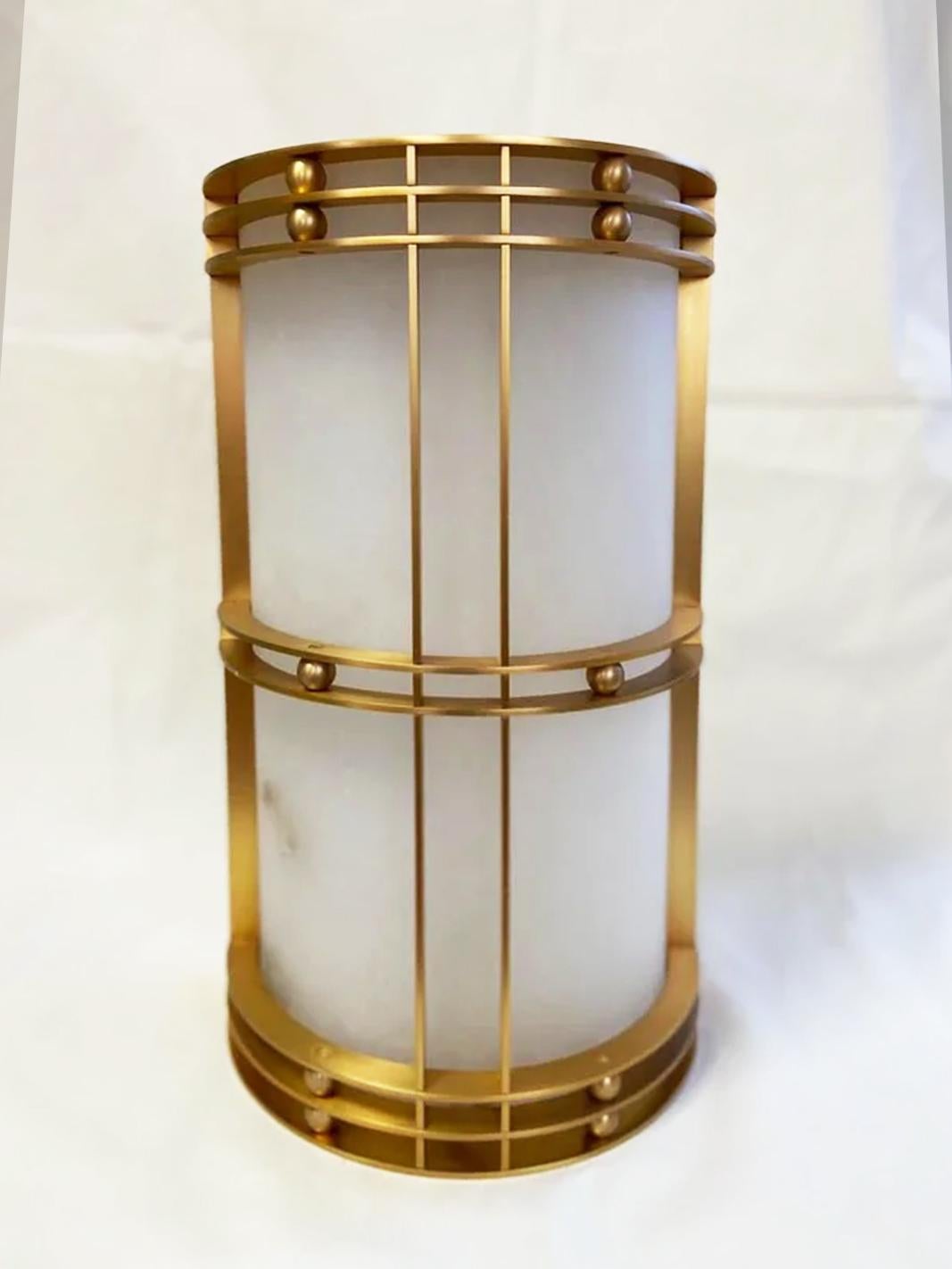 Wall Sconces Large, Natural Alabaster and Brass  Art Deco  Style, Spain For Sale 6