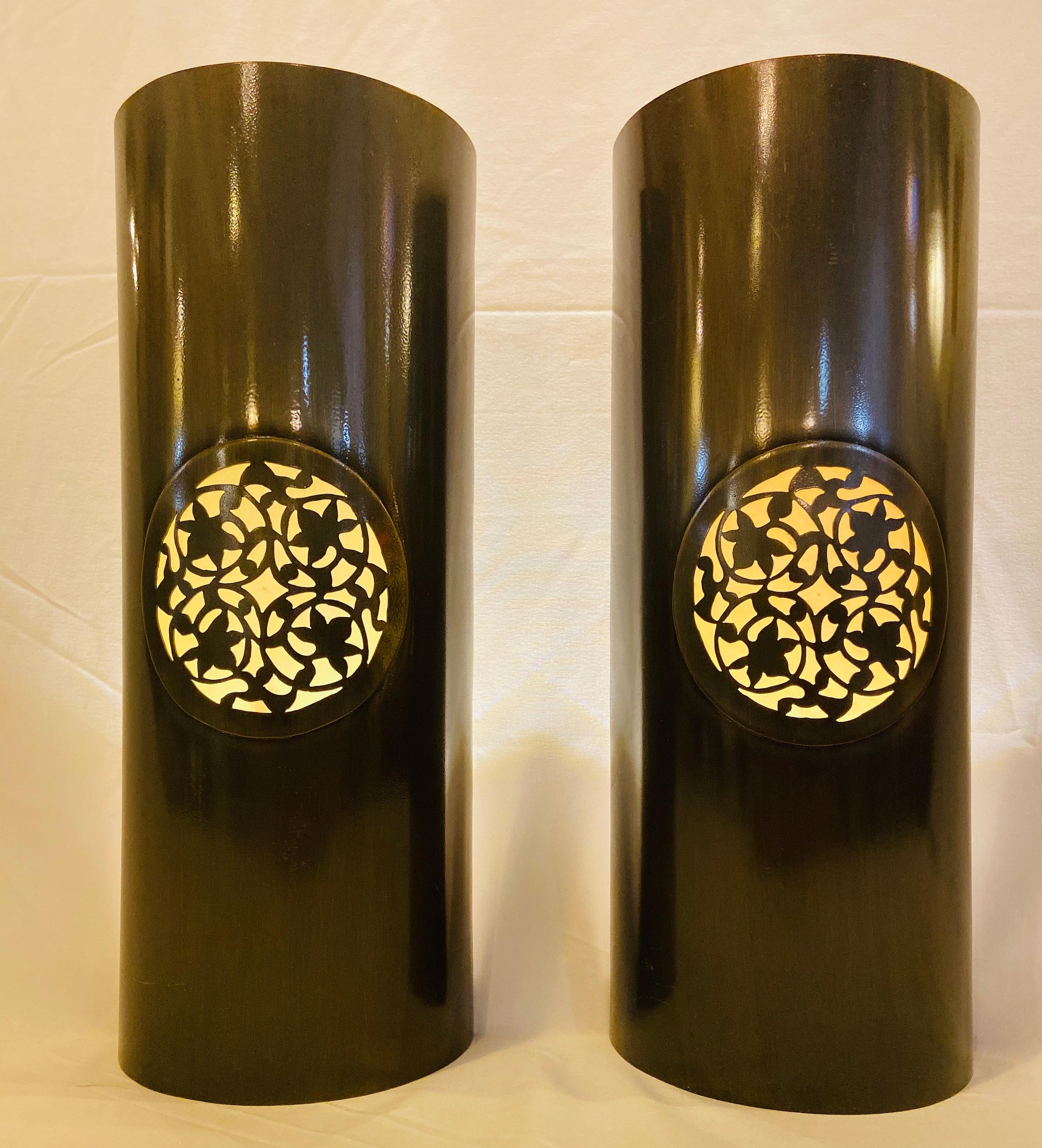 Boho Chic  Moroccan Wall Sconces or Lantern in Pewter Copper, a Pair In Good Condition For Sale In Plainview, NY