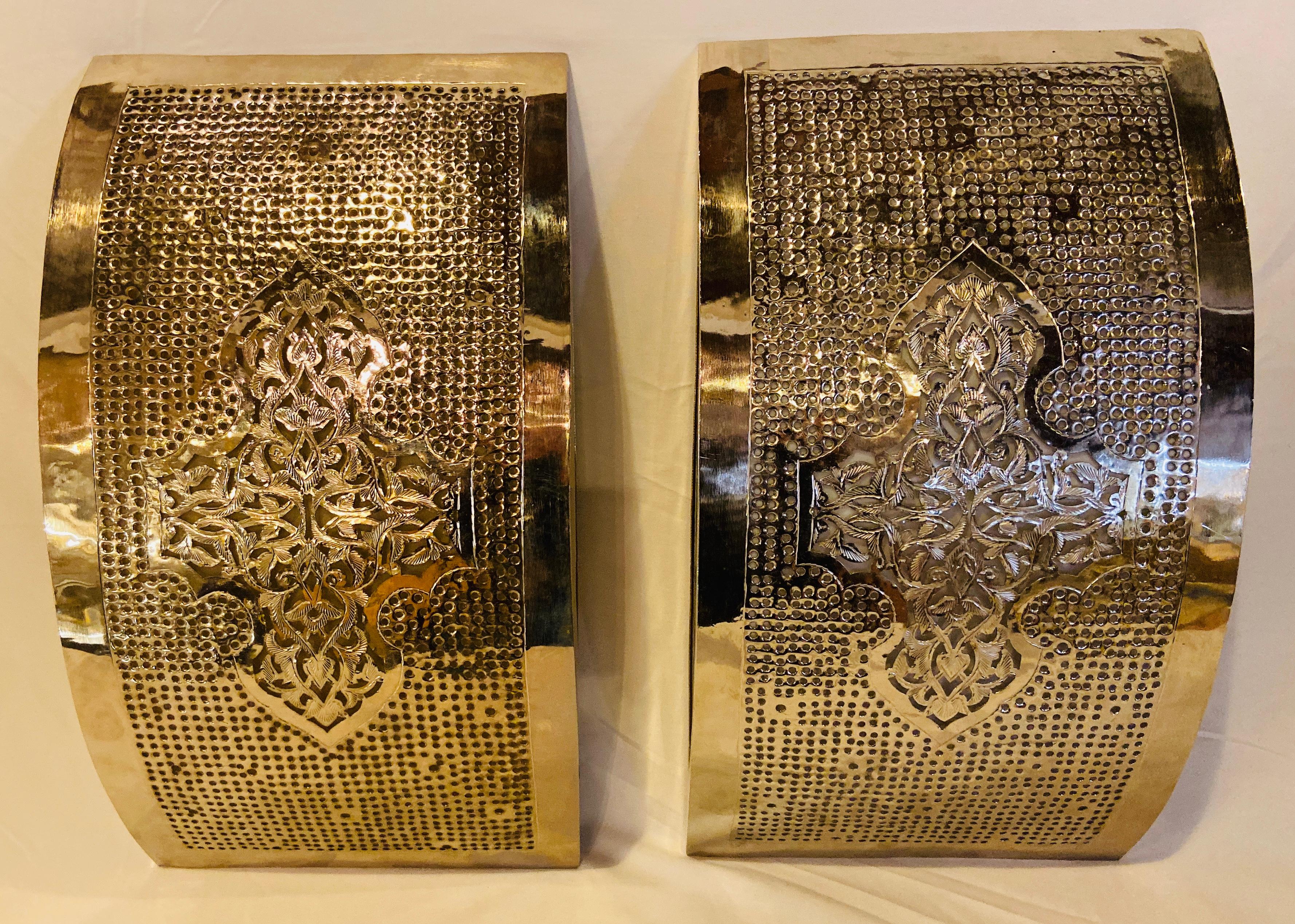 Moroccan Wall Sconce or Lantern in White Brass, a Pair 5