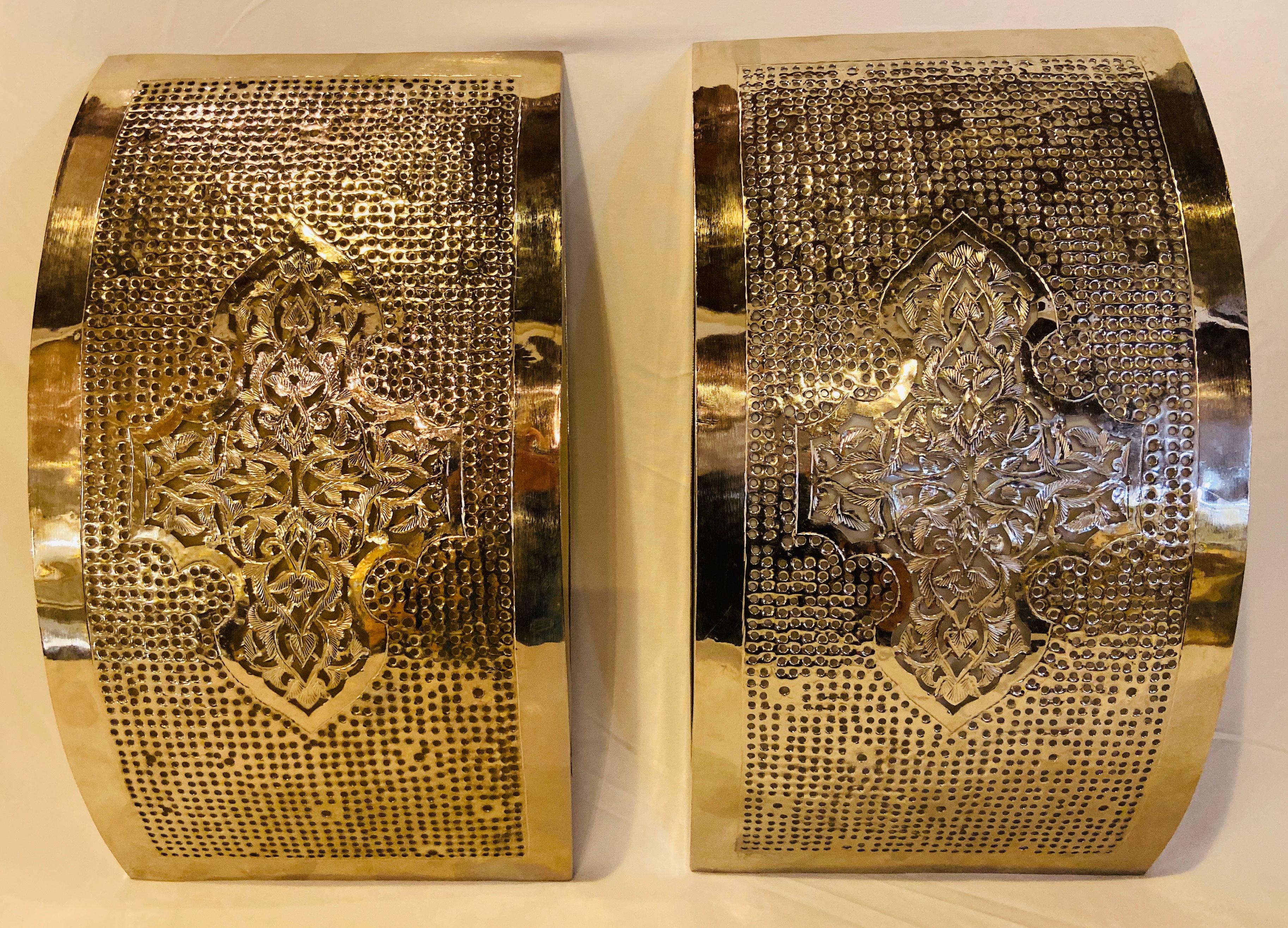 Moroccan Wall Sconce or Lantern in White Brass, a Pair 9