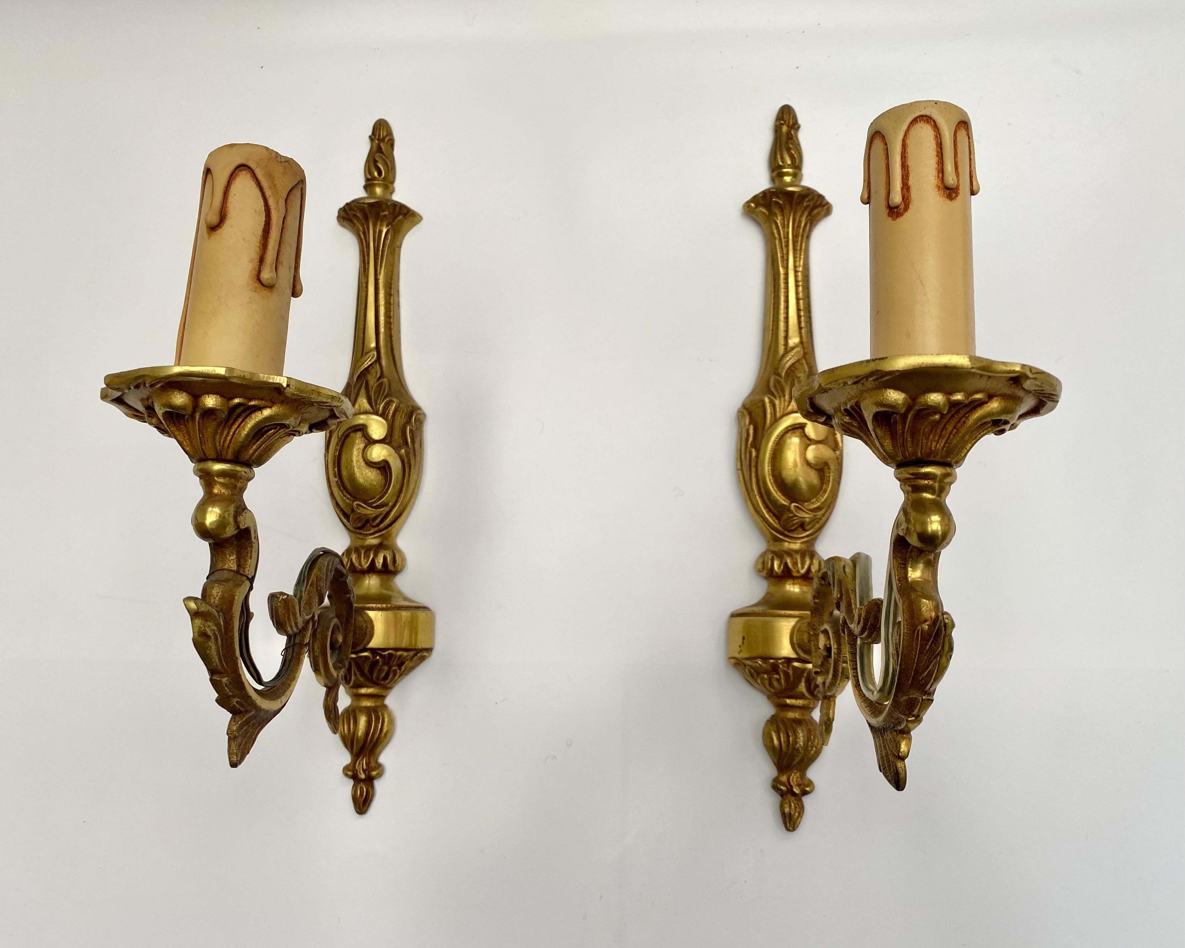Mid-Century Modern Wall Sconces Pair Vintage French Bronze Lamps NF Marked 1960s Mid-Century For Sale
