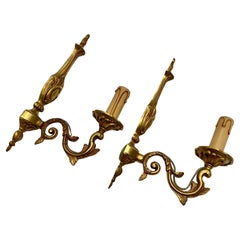 Wall Sconces Pair Vintage French Bronze Lamps NF Marked 1960s Mid-Century